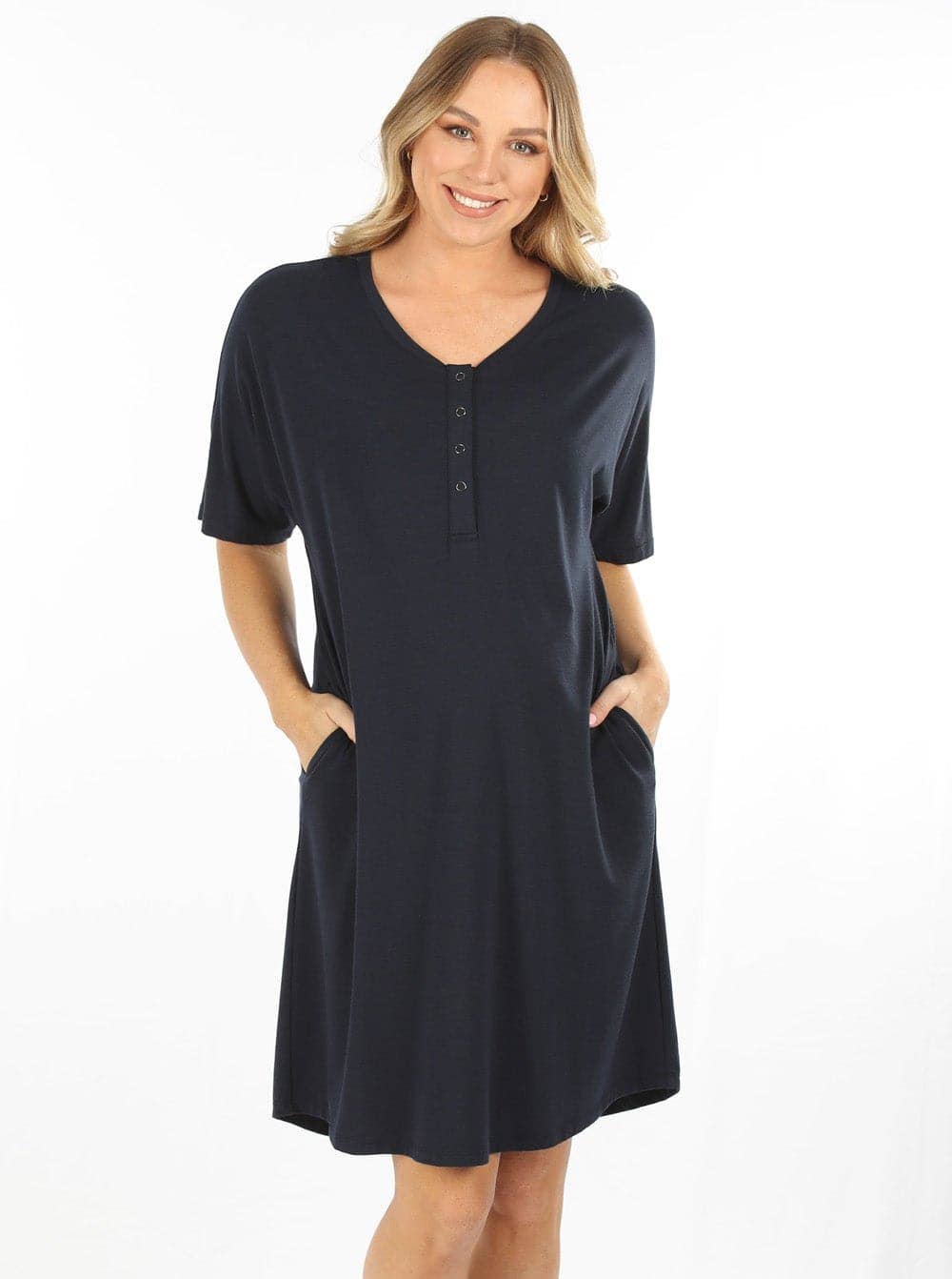 Mama Hospital Nightie with Baby Pouch (Navy)