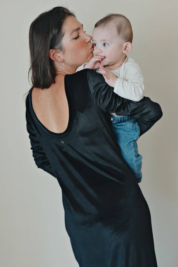 Long Velvet Backless Maternity + Nursing Dress