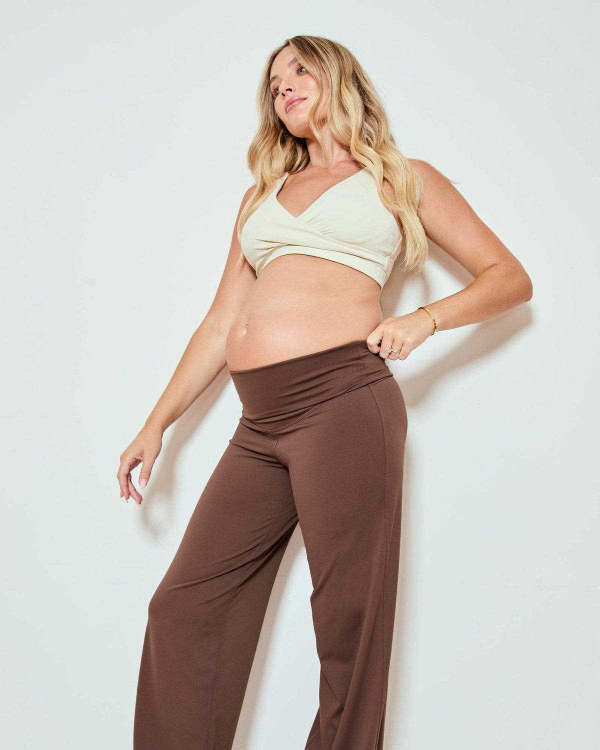 Wide Leg Overbelly Leggings - Brown