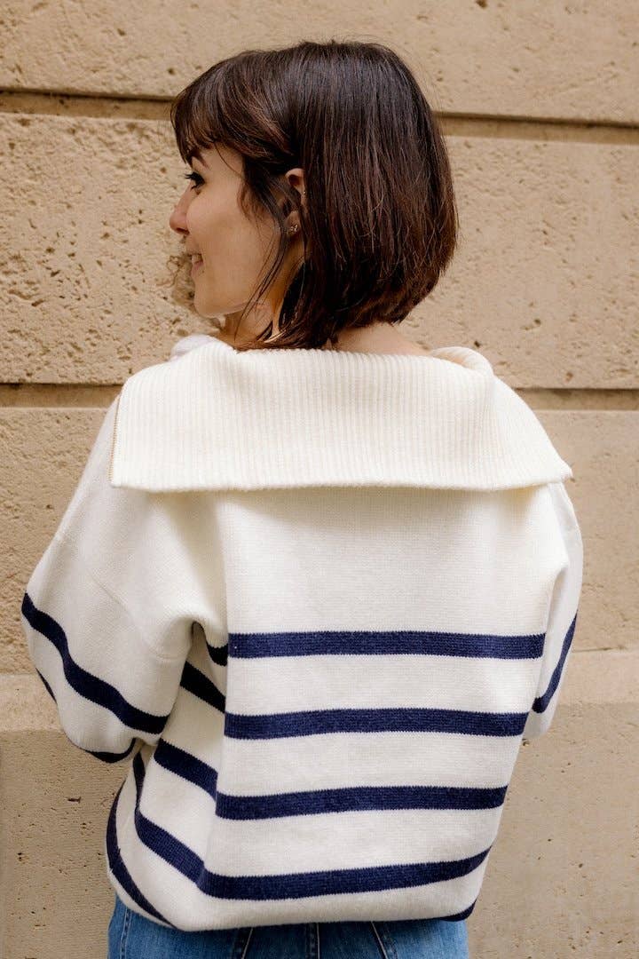 Pull d'allaitement mérinière à col camionneur