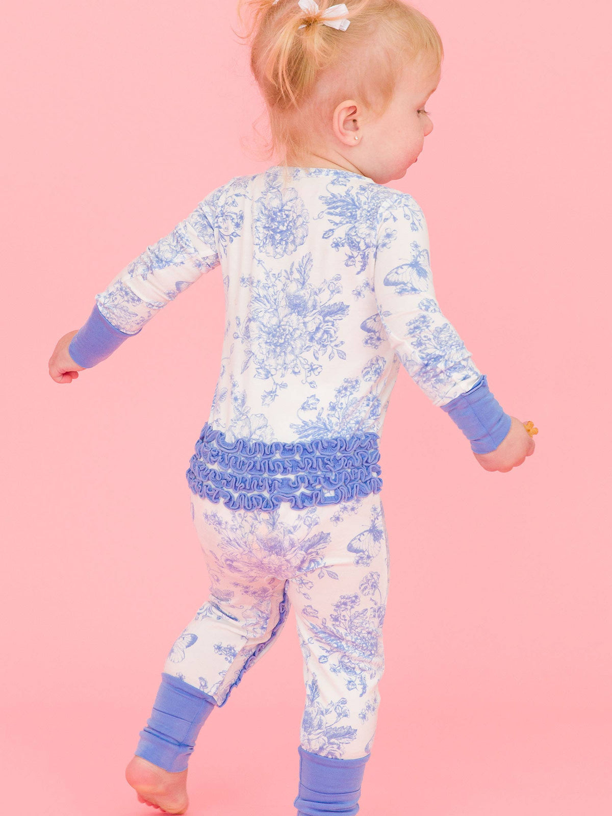 SoftSnooze™ Bamboo Periwinkle Butterfly Garden Convertible Ruffle Footie