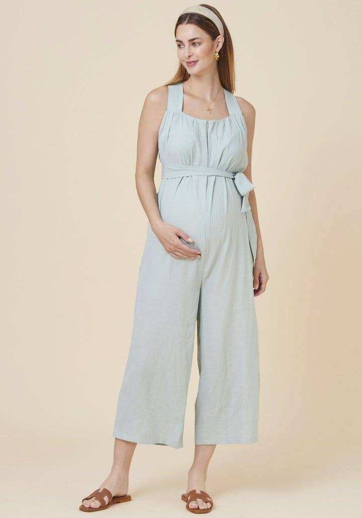 Mint Crinkled Maternity Nursing Jumpsuit