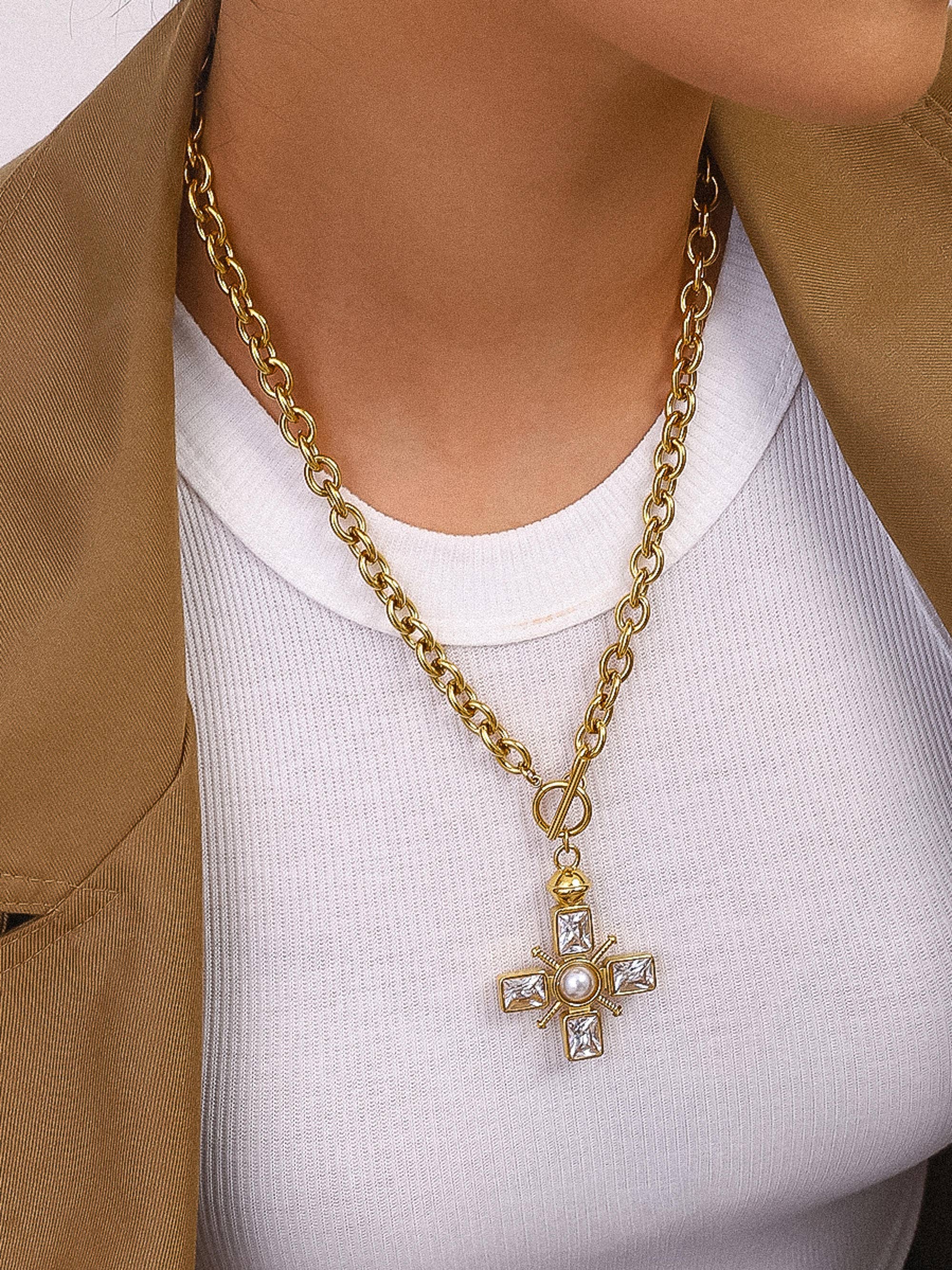 Patrice 18K Gold Non-Tarnish Cross Necklace: Yellow Gold