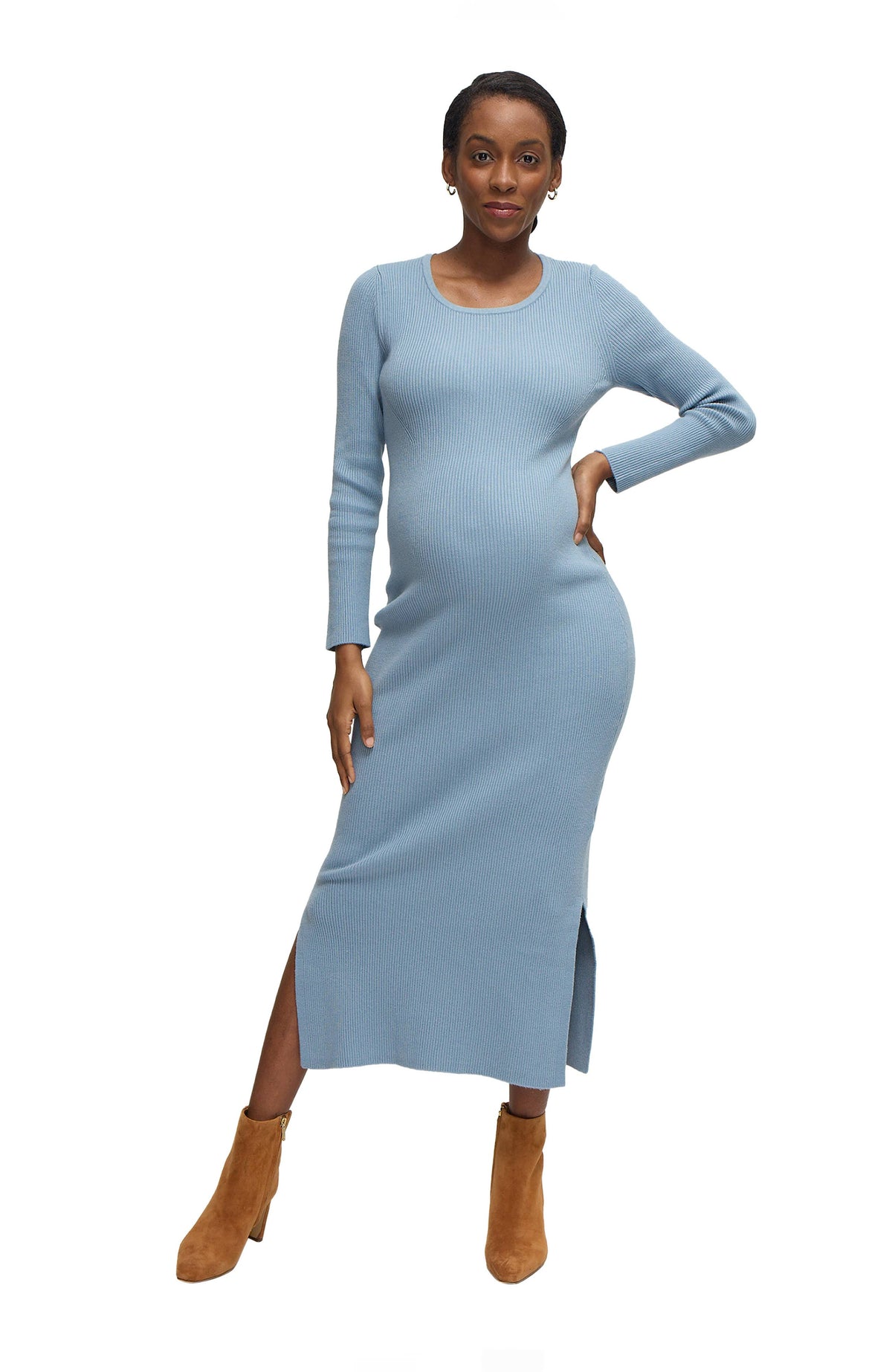 Long Sleeve Ribbed Sweater Midi Dress