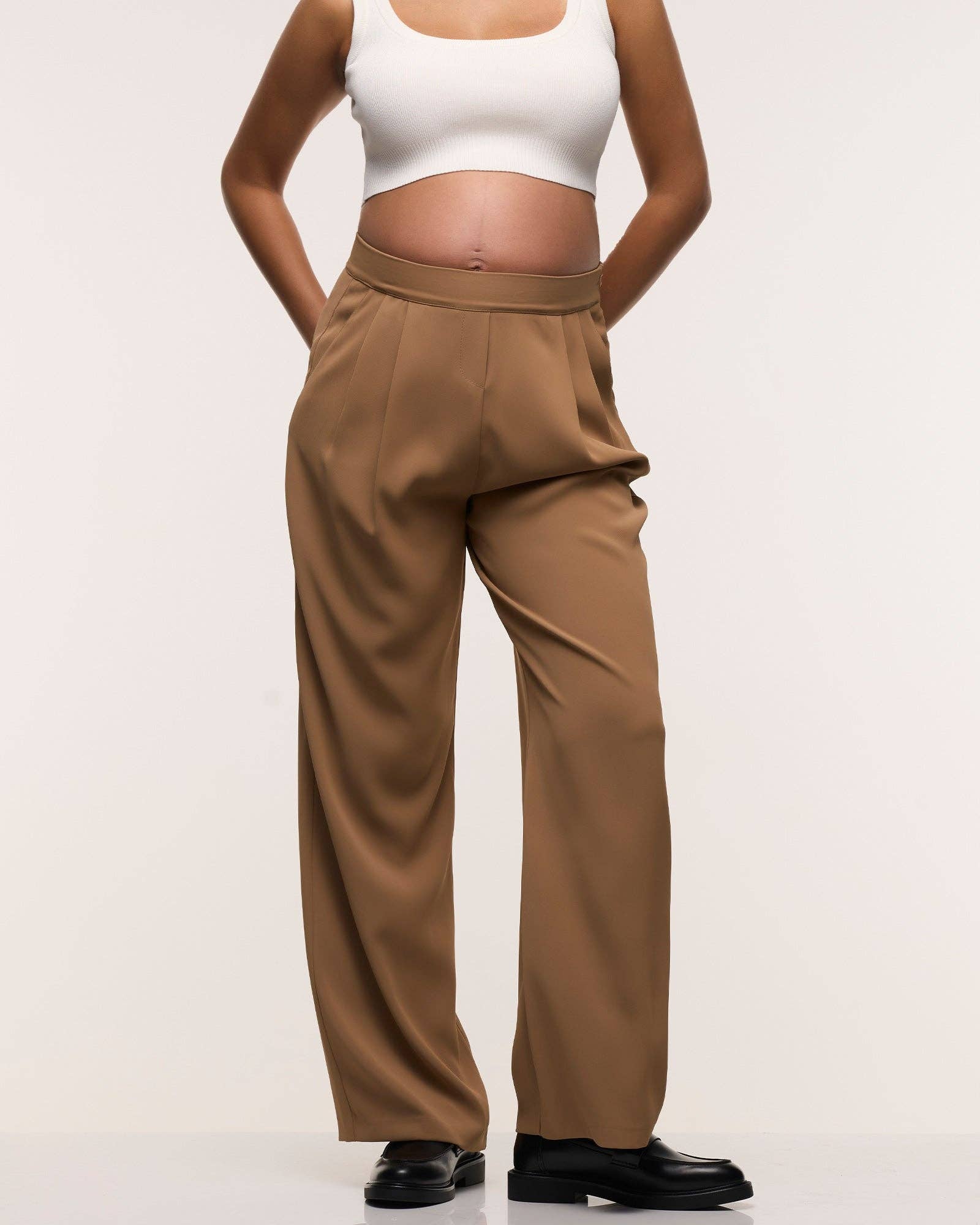 Wide Leg Pleated Maternity Pants