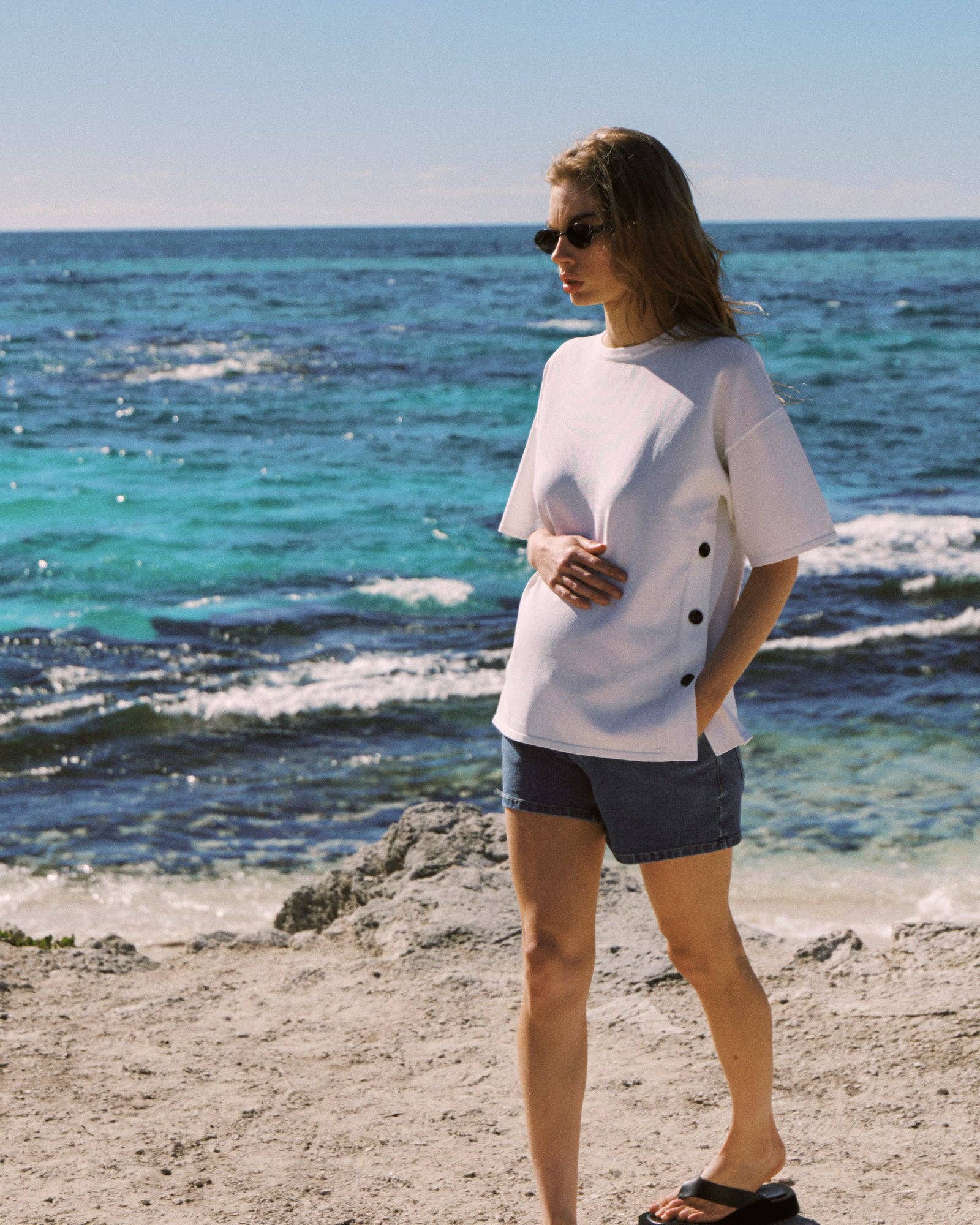 Haut d'allaitement boutonné en crêpe