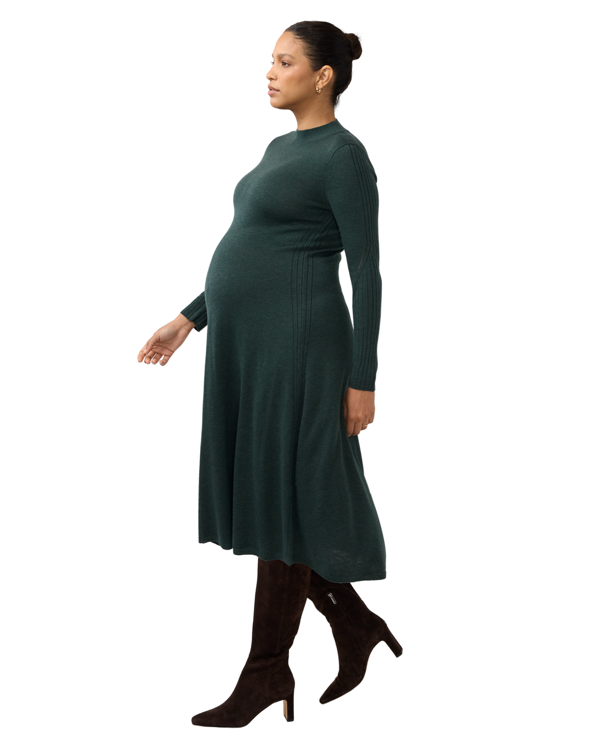 Long Sleeve Fit-and-Flare Sweater Maternity Midi Dress