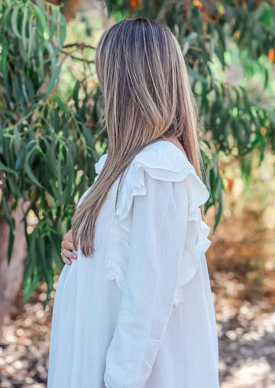 Cotton Crochet Lace Ruffle Sleeve Muslin Dress