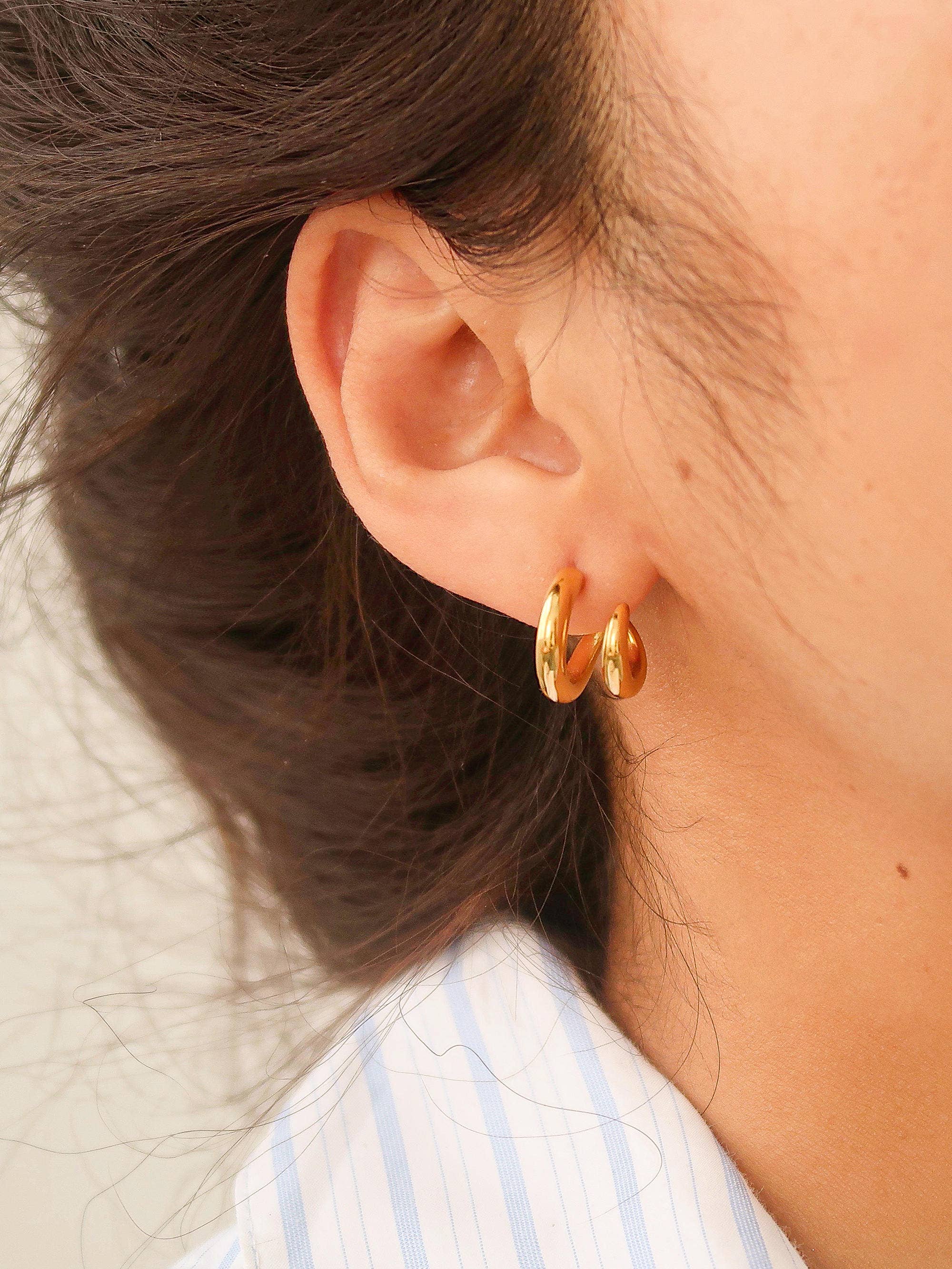 Maddison-Gold Non-Tarnish Double C Hoop Earrings
