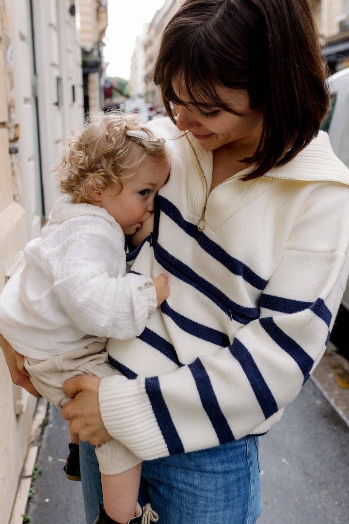 Pull d'allaitement mérinière à col camionneur