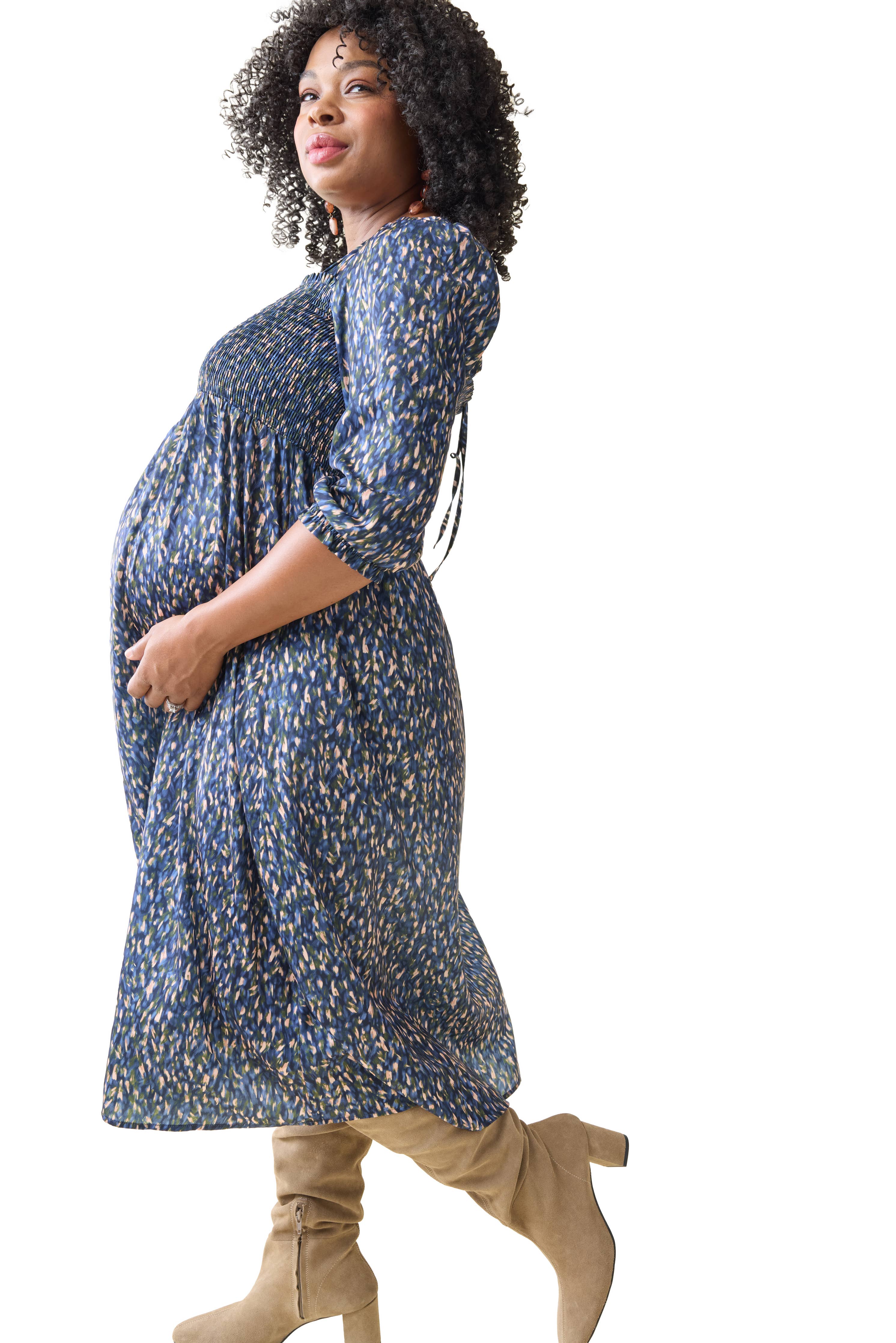 The Breeze Maternity Midi Dress - Blue Print