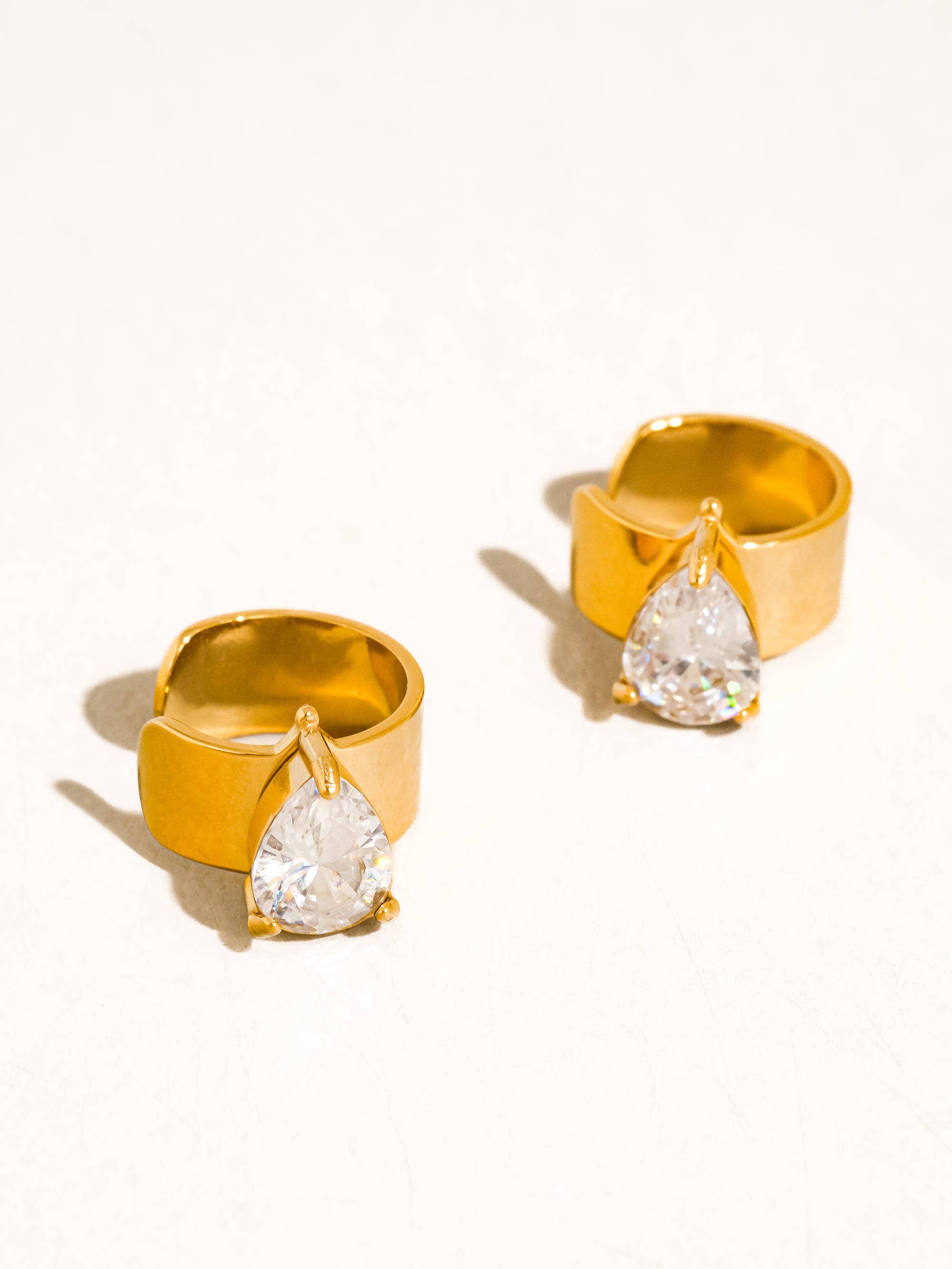Jessenia 18K Gold Non-Tarnish Pear Crystal Cuffs