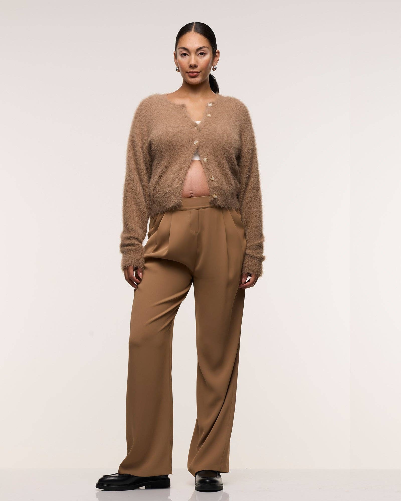 Wide Leg Pleated Maternity Pants
