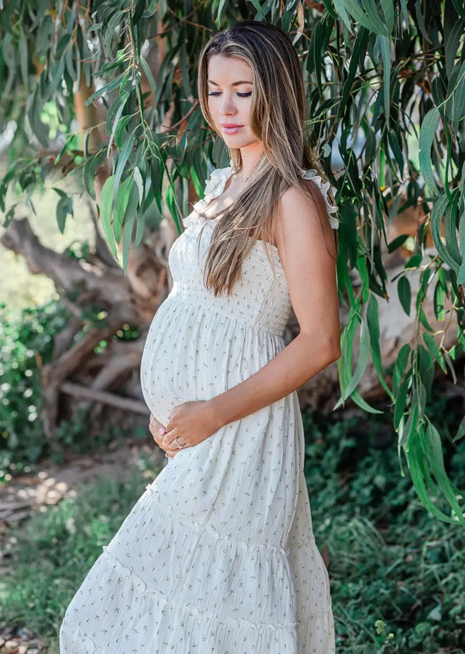 Ivory Floral Maternity Muslin Dress