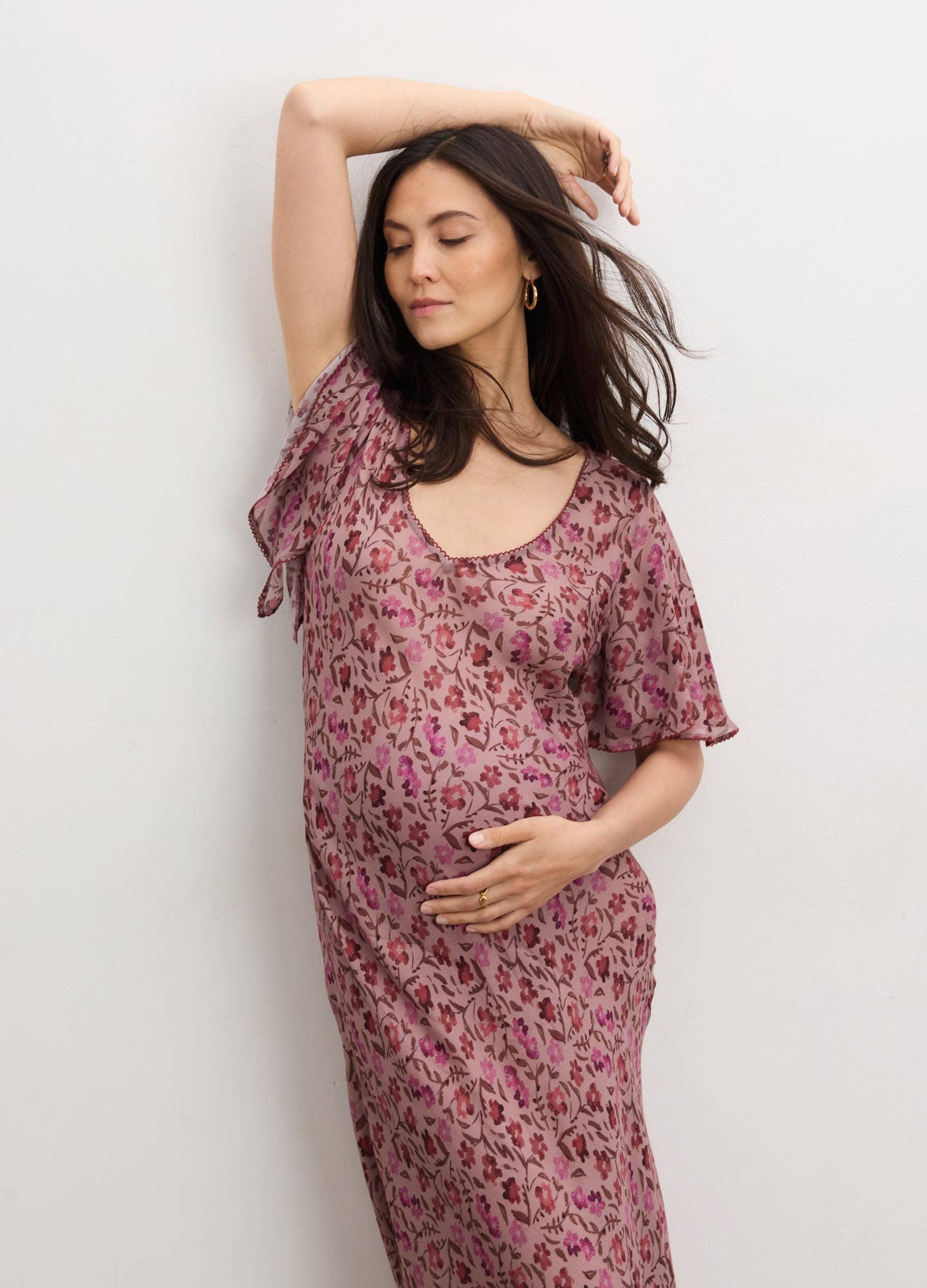 Robe de maternité Mirabelle : Motif floral mauve crépuscule