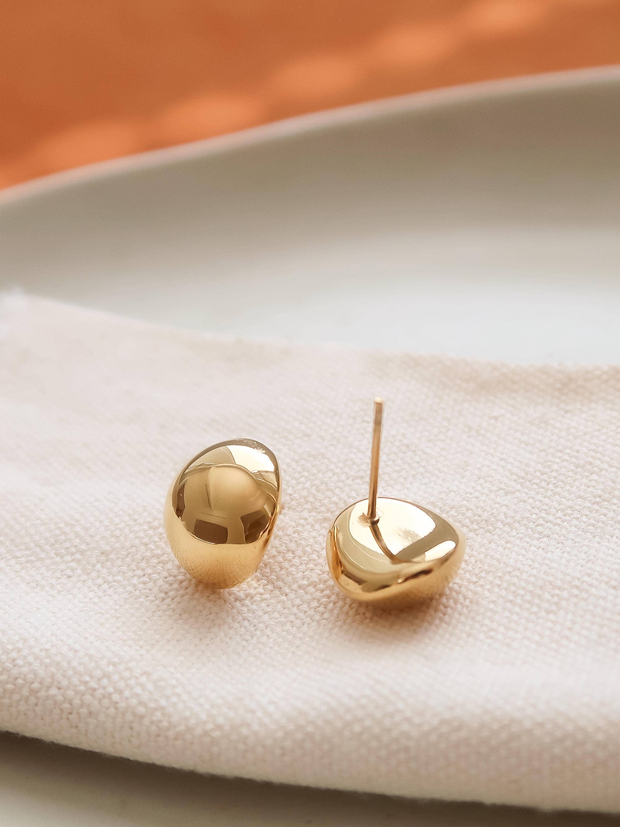 Helene 18K Gold Non-Tarnish Small Dome Earrings