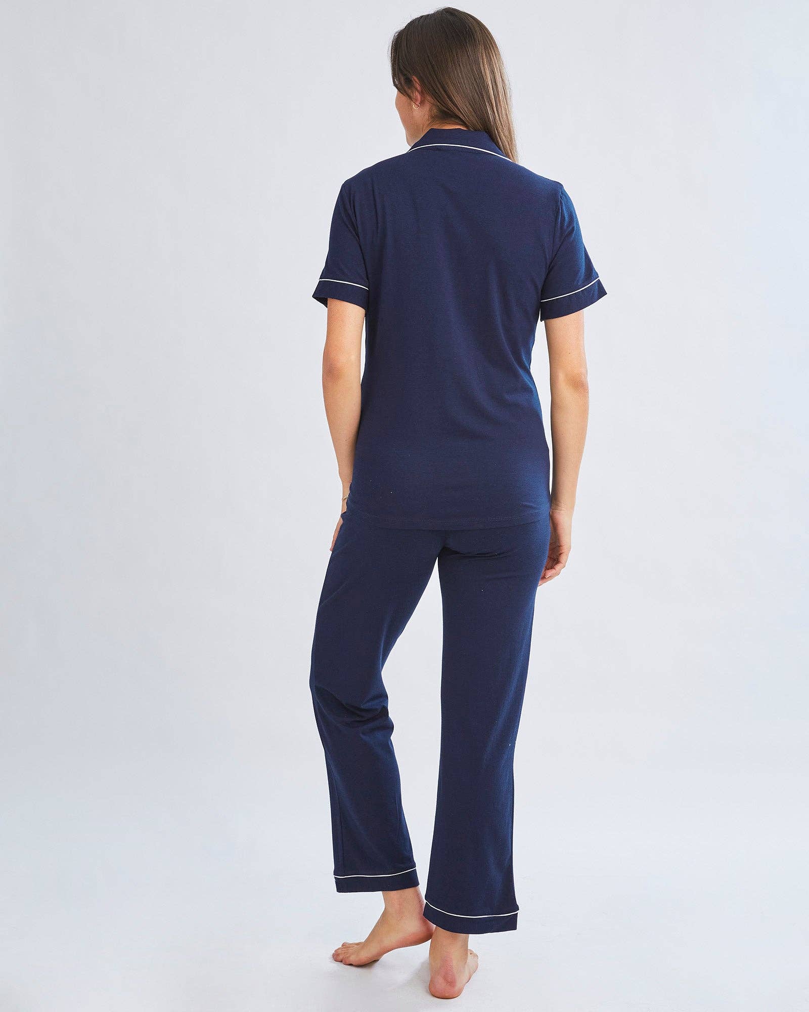 Navy Button Front Maternity & Nursing Sleep Set