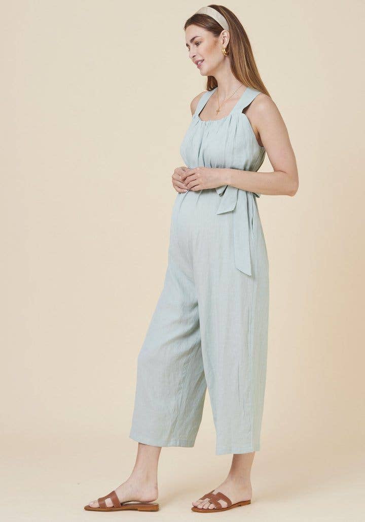 Mint Crinkled Maternity Nursing Jumpsuit