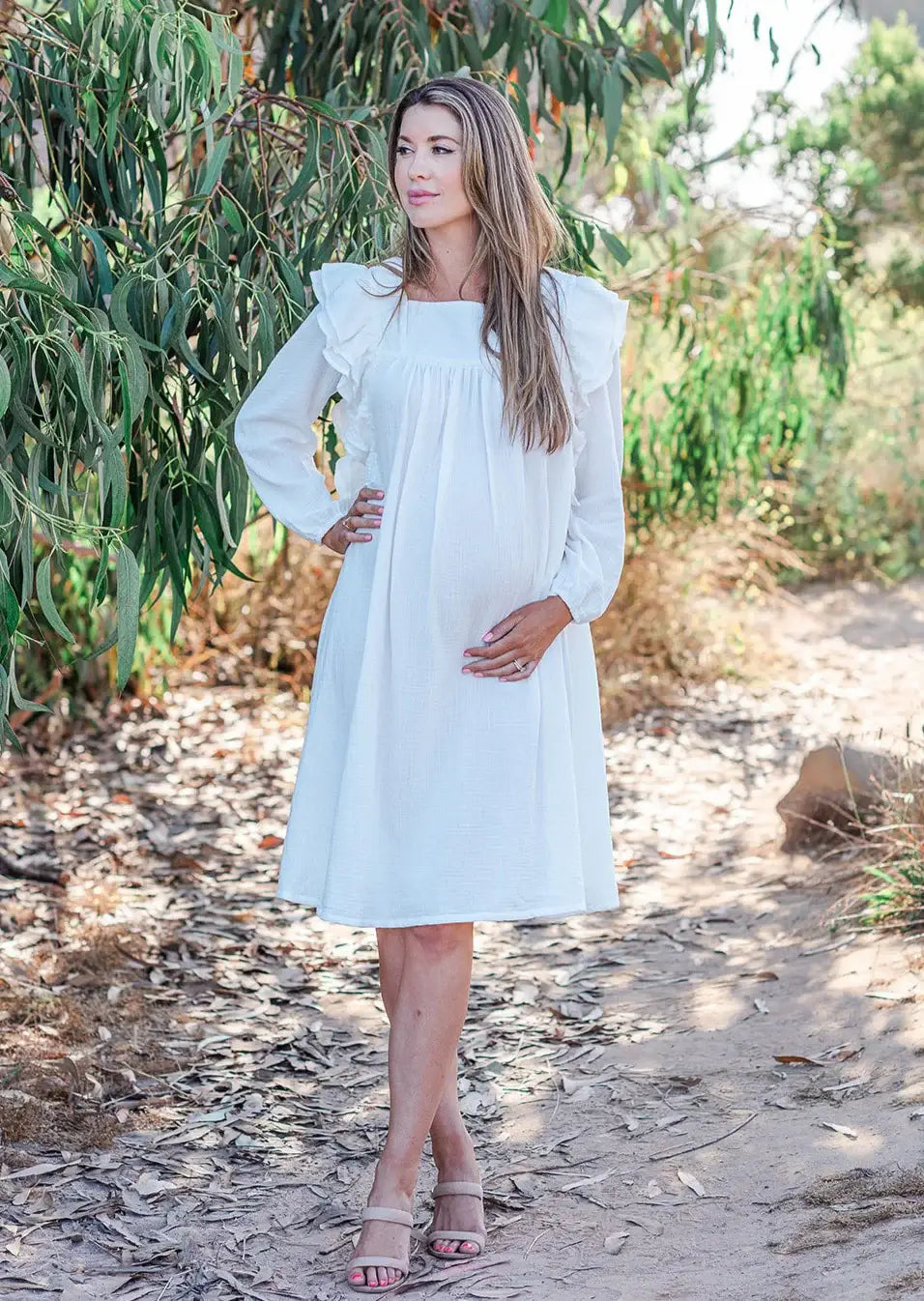 Cotton Crochet Lace Ruffle Sleeve Muslin Dress