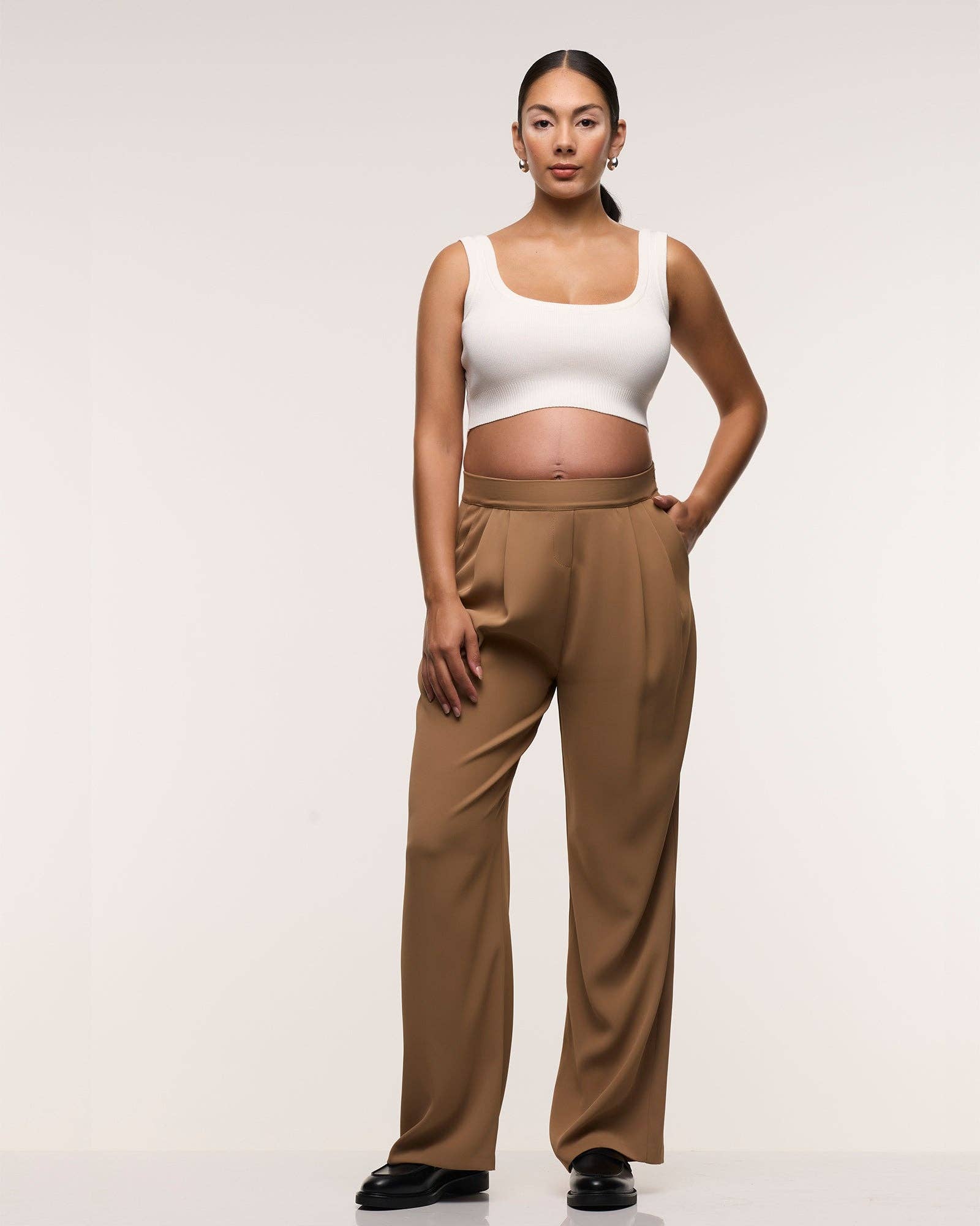 Wide Leg Pleated Maternity Pants