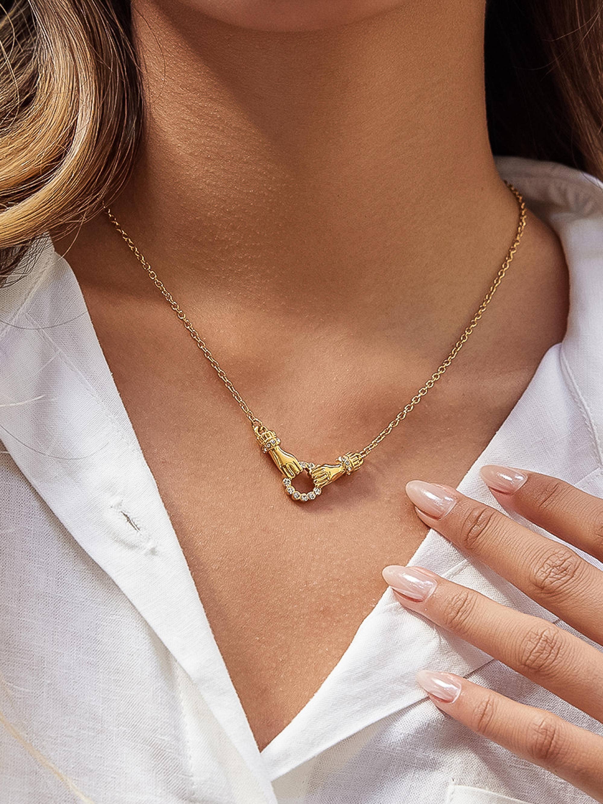 Brissonne 18K Gold Non-Tarnish CZ Double Hand Necklace