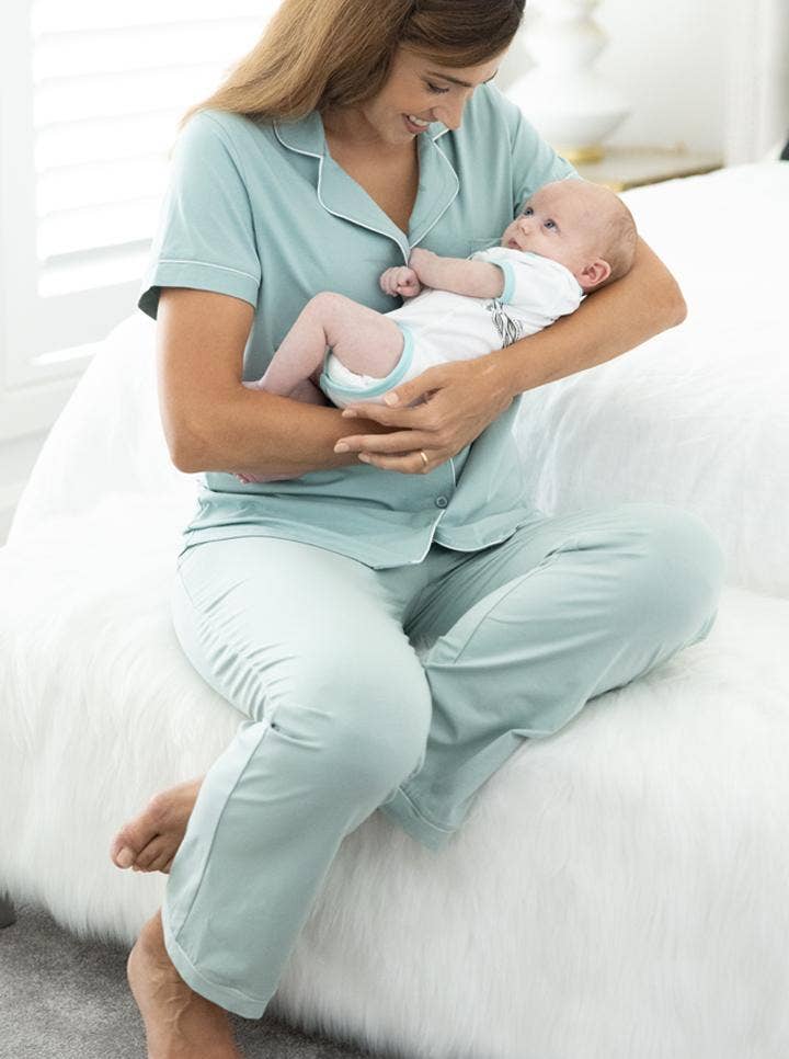 Sage Button Front Maternity & Nursing Sleep Set