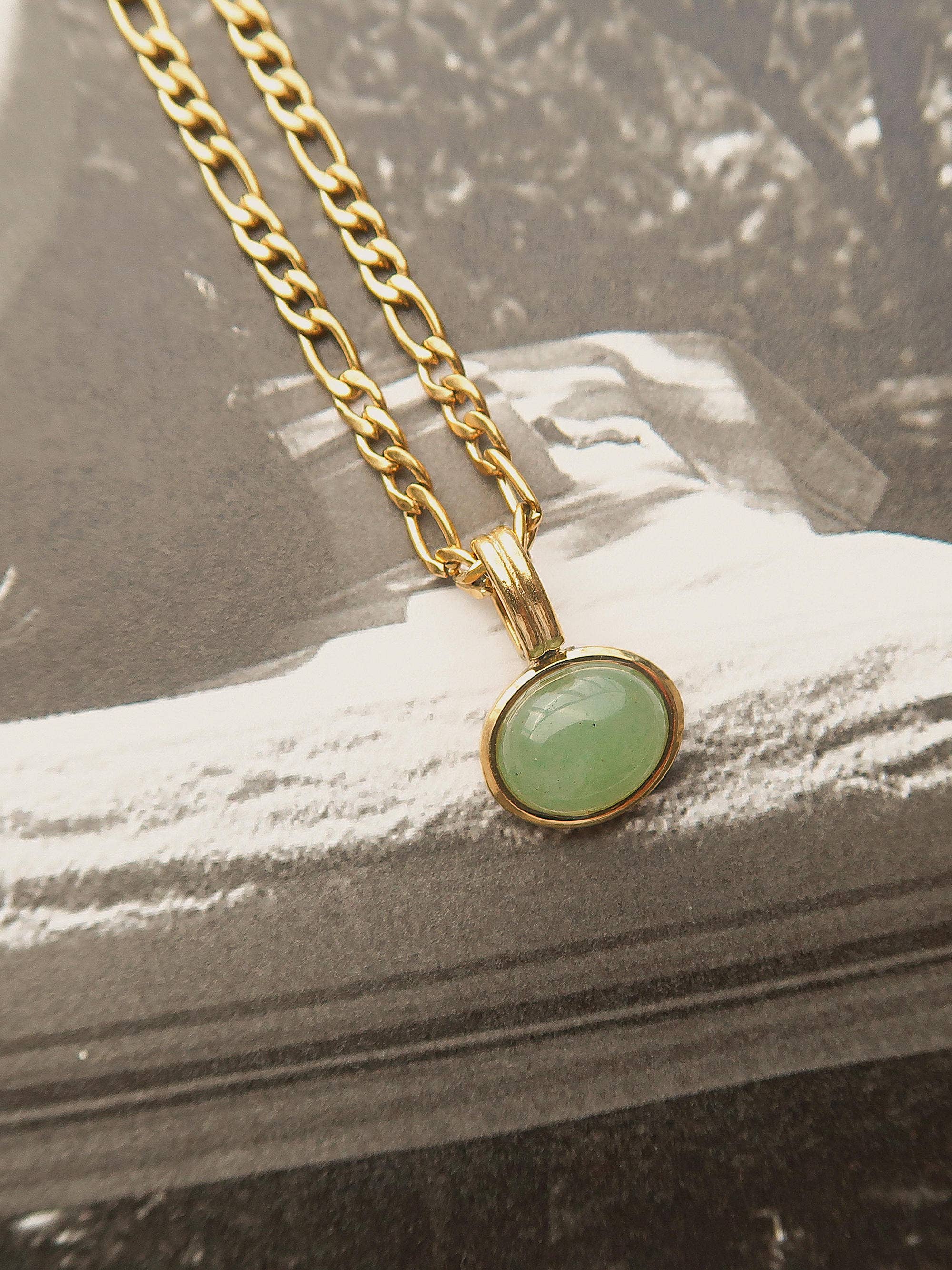 Winslow Non-Tarnish Green Stone Pendant Chain Necklace: Green