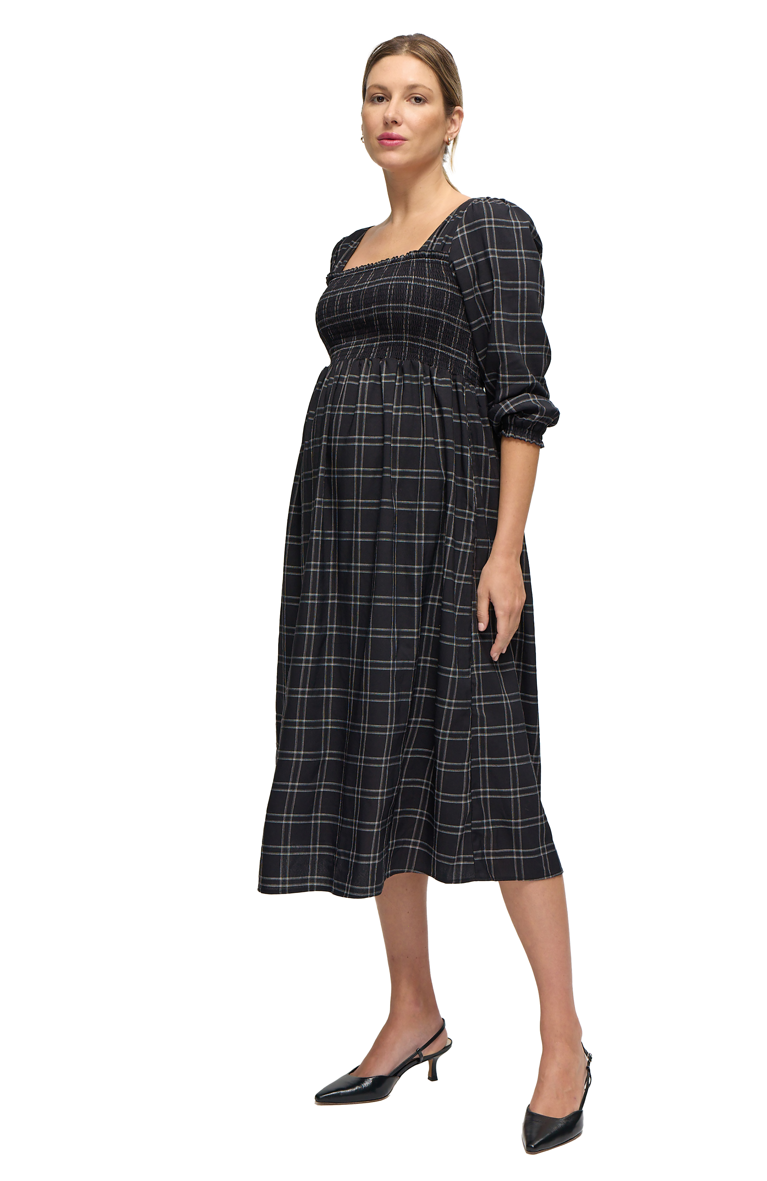 The Breeze Ruffle Sleeve Midi Dress - Black/White