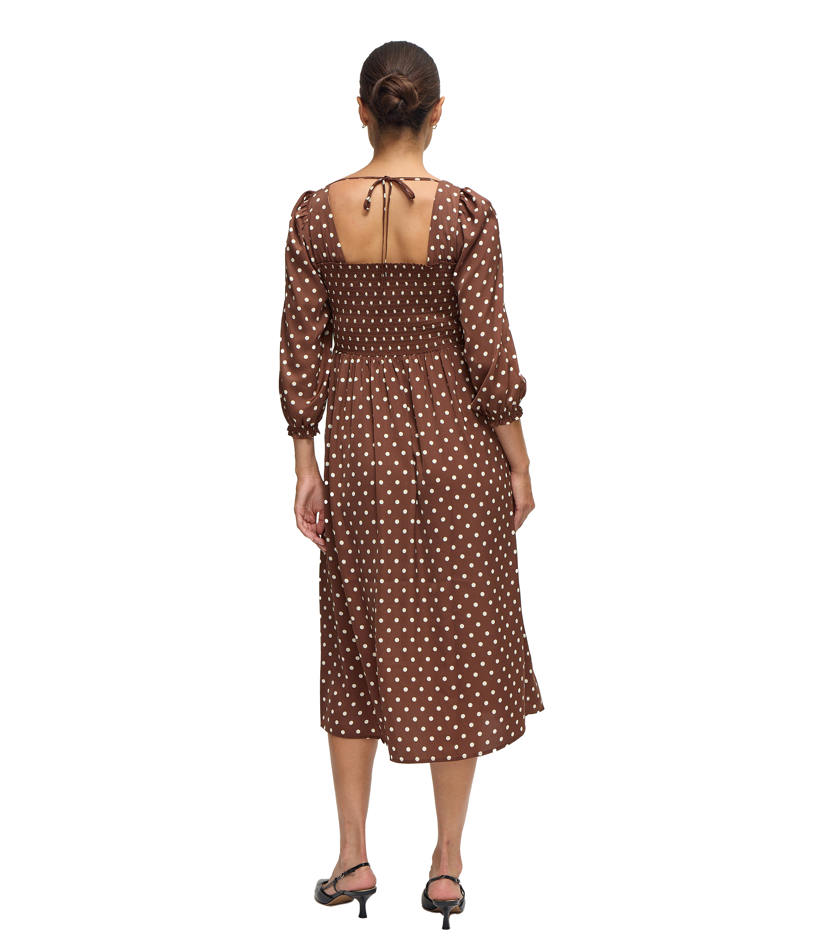 The Breeze Maternity Midi Dress - Espresso/White Dot