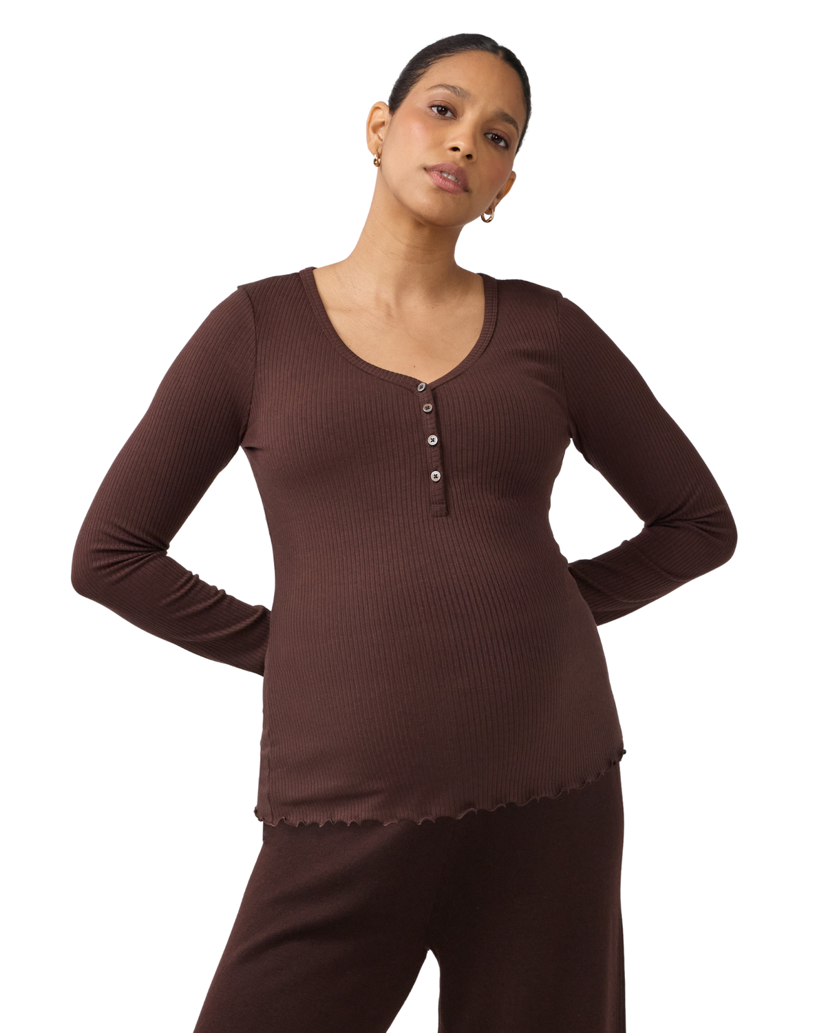 Long Sleeve Rib Maternity Nursing Henley