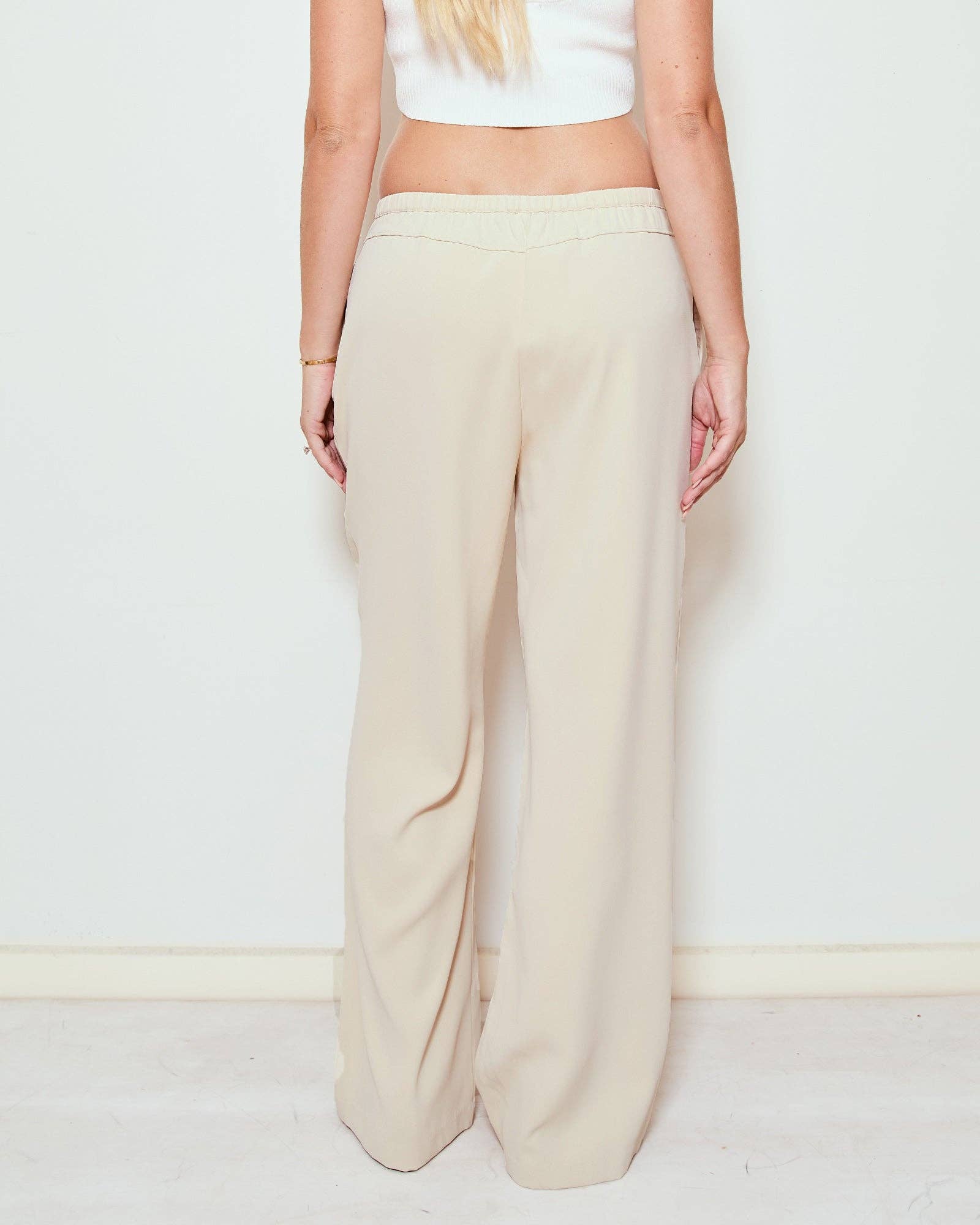 Draped Wide Leg Pants (Cream)
