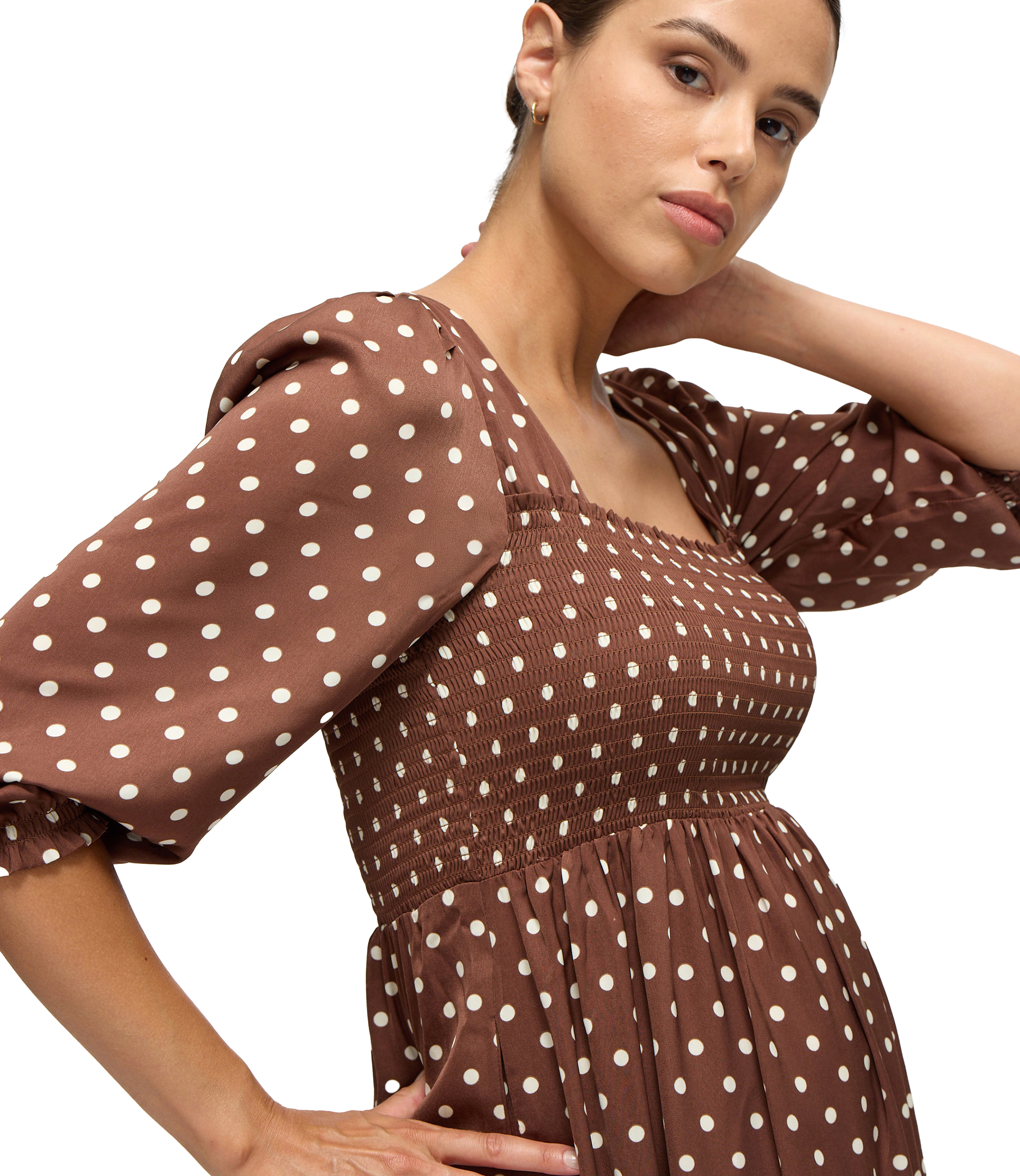 The Breeze Maternity Midi Dress - Espresso/White Dot