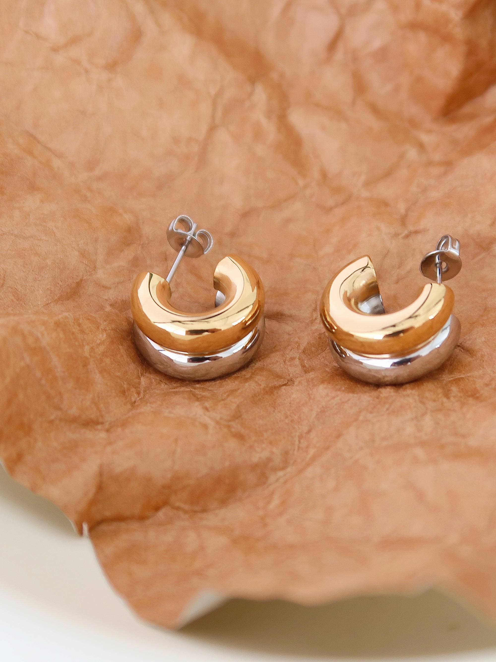 Boucles d'oreilles Emma inaltérables à double créoles : or jaune