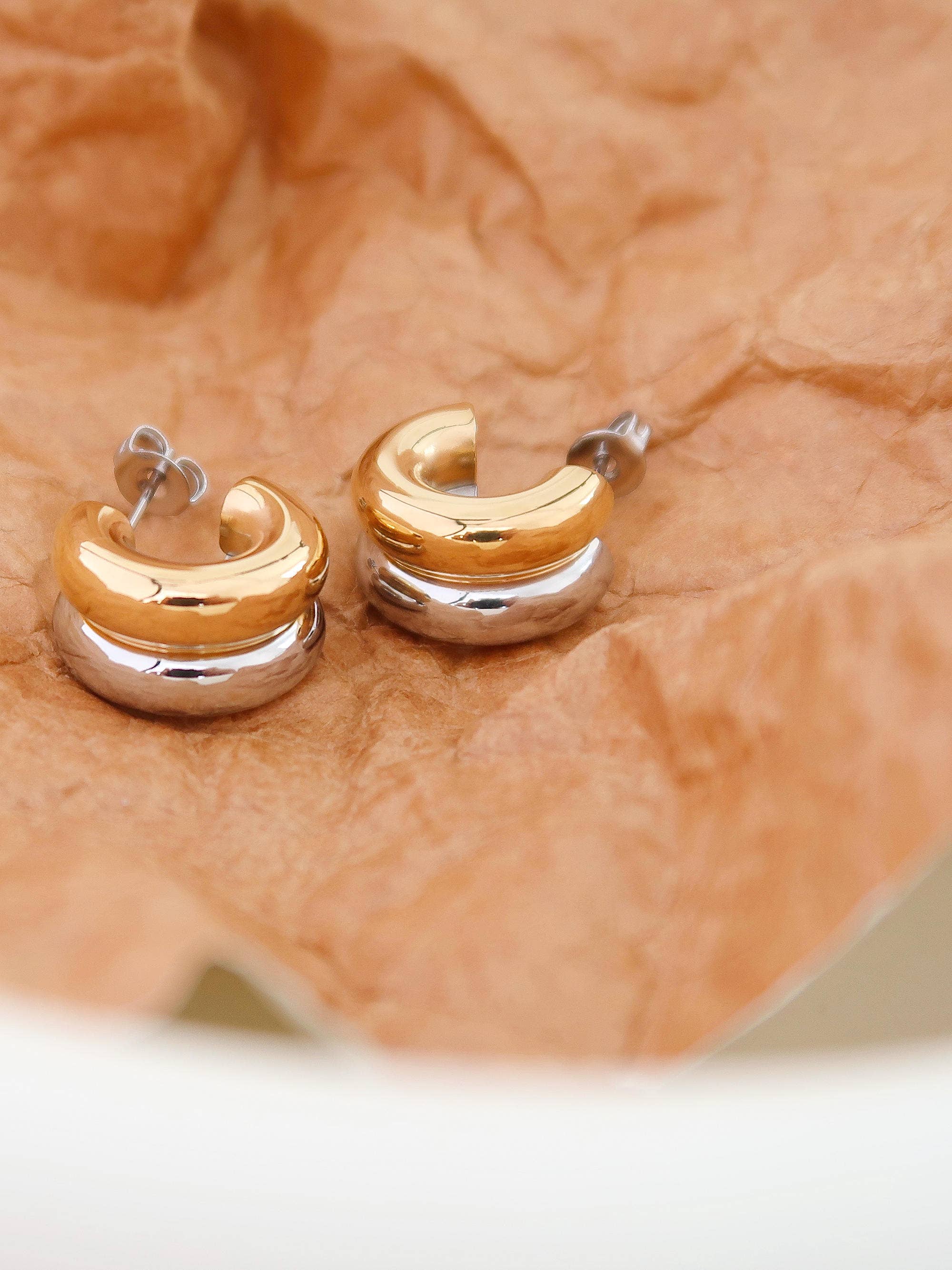 Boucles d'oreilles Emma inaltérables à double créoles : or jaune
