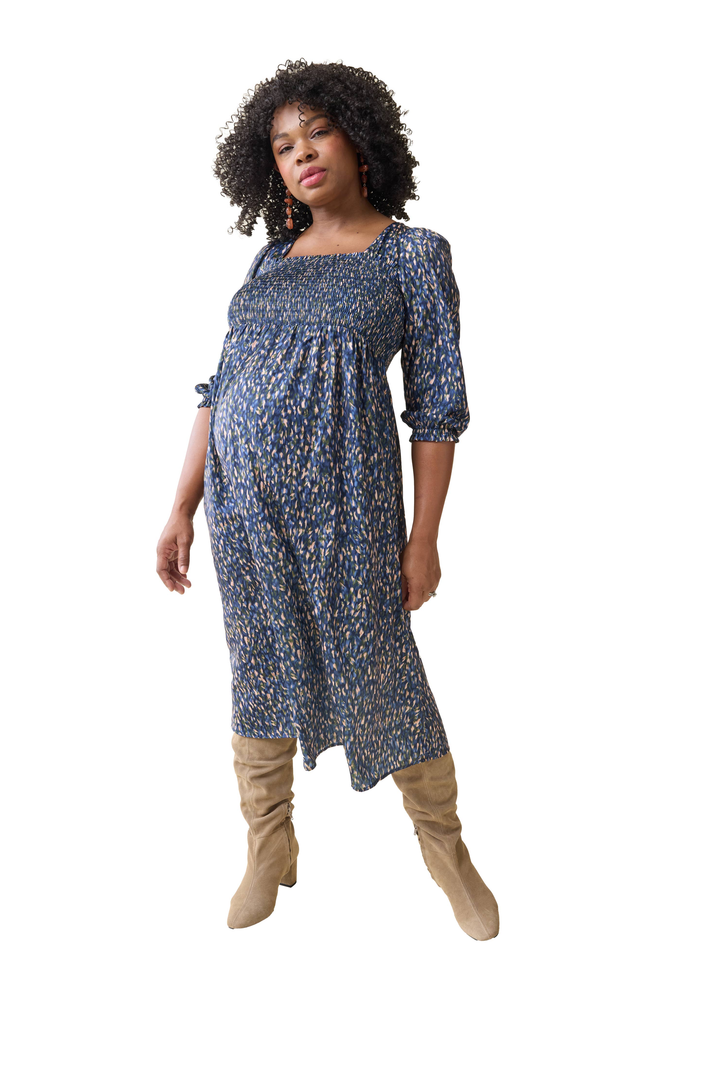 The Breeze Maternity Midi Dress - Blue Print
