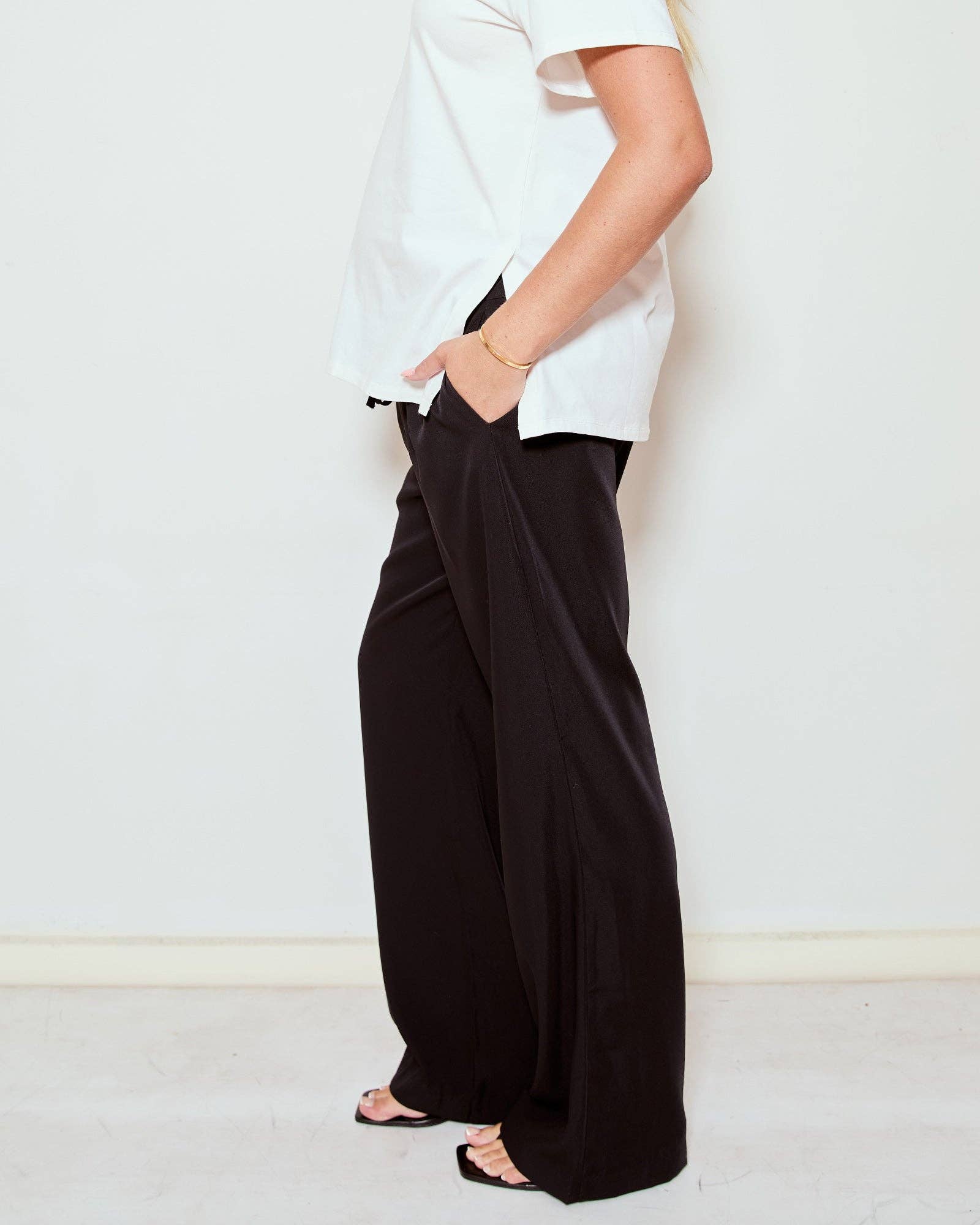 Draped Wide Leg Pants (Black)