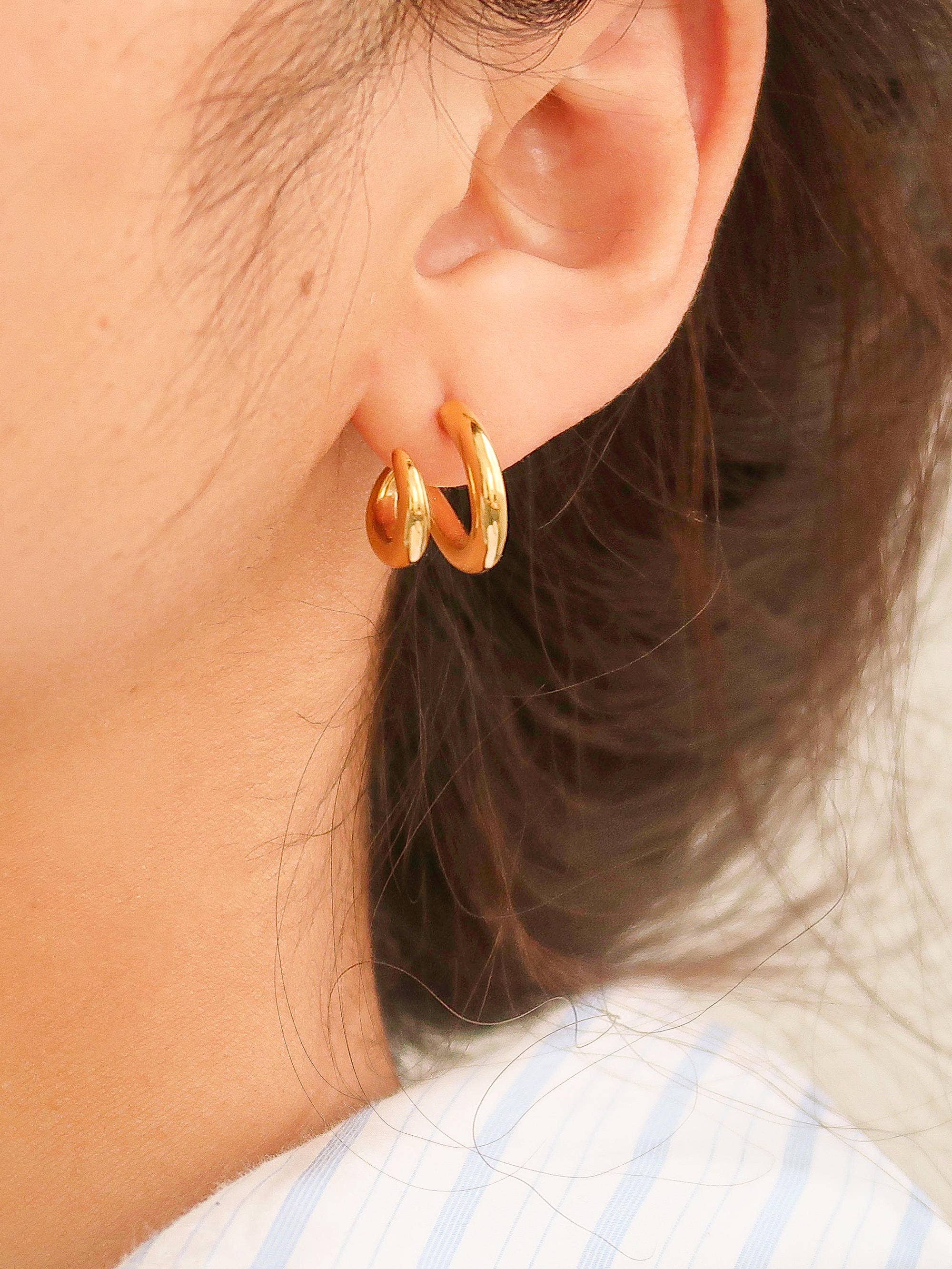 Maddison-Gold Non-Tarnish Double C Hoop Earrings