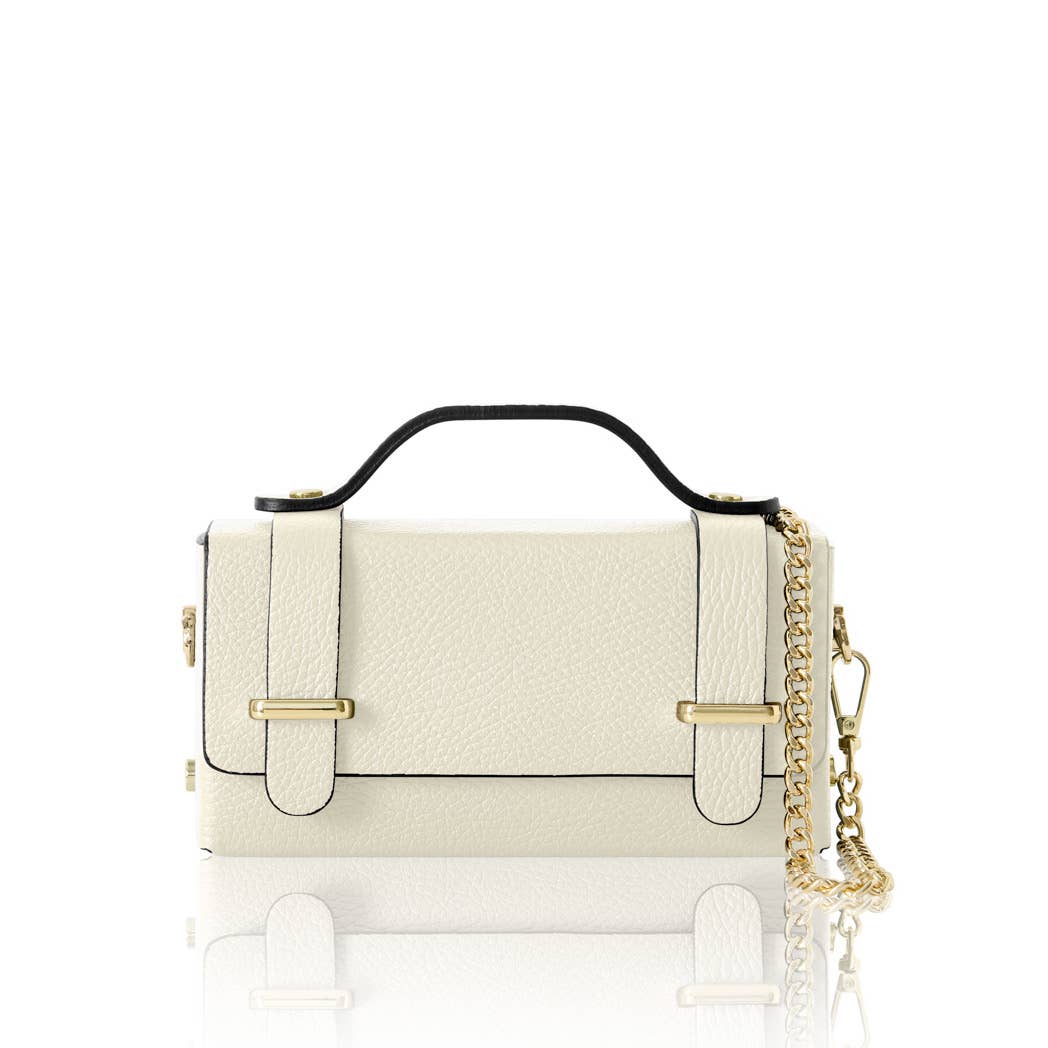Sac mini-boîte en cuir italien véritable – Poignée et bandoulière