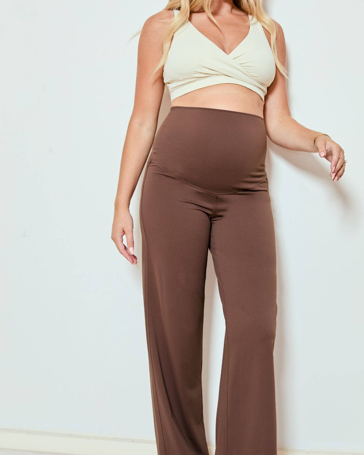 Wide Leg Overbelly Leggings - Brown