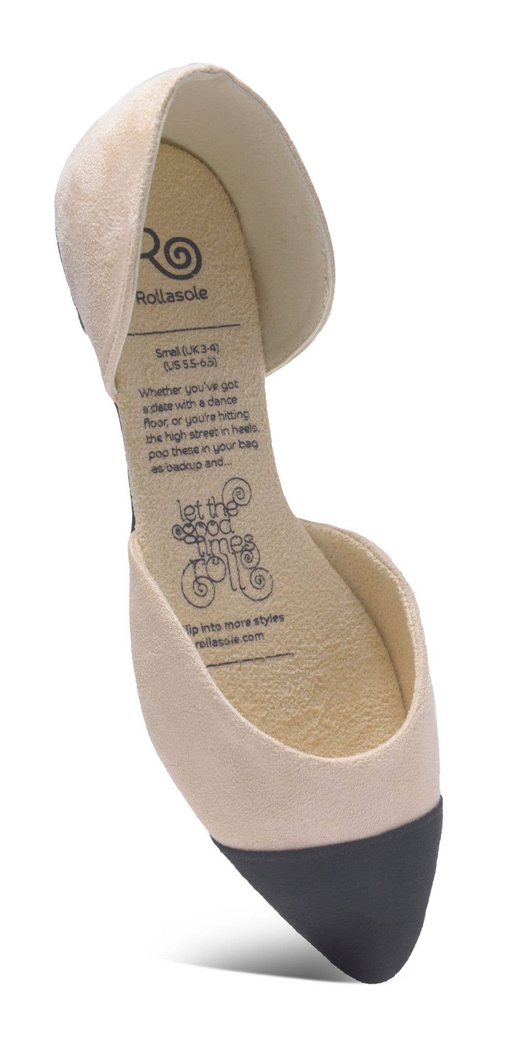 Ballerines Posh Rollasoles – Ballerines en faux daim crème à bout noir