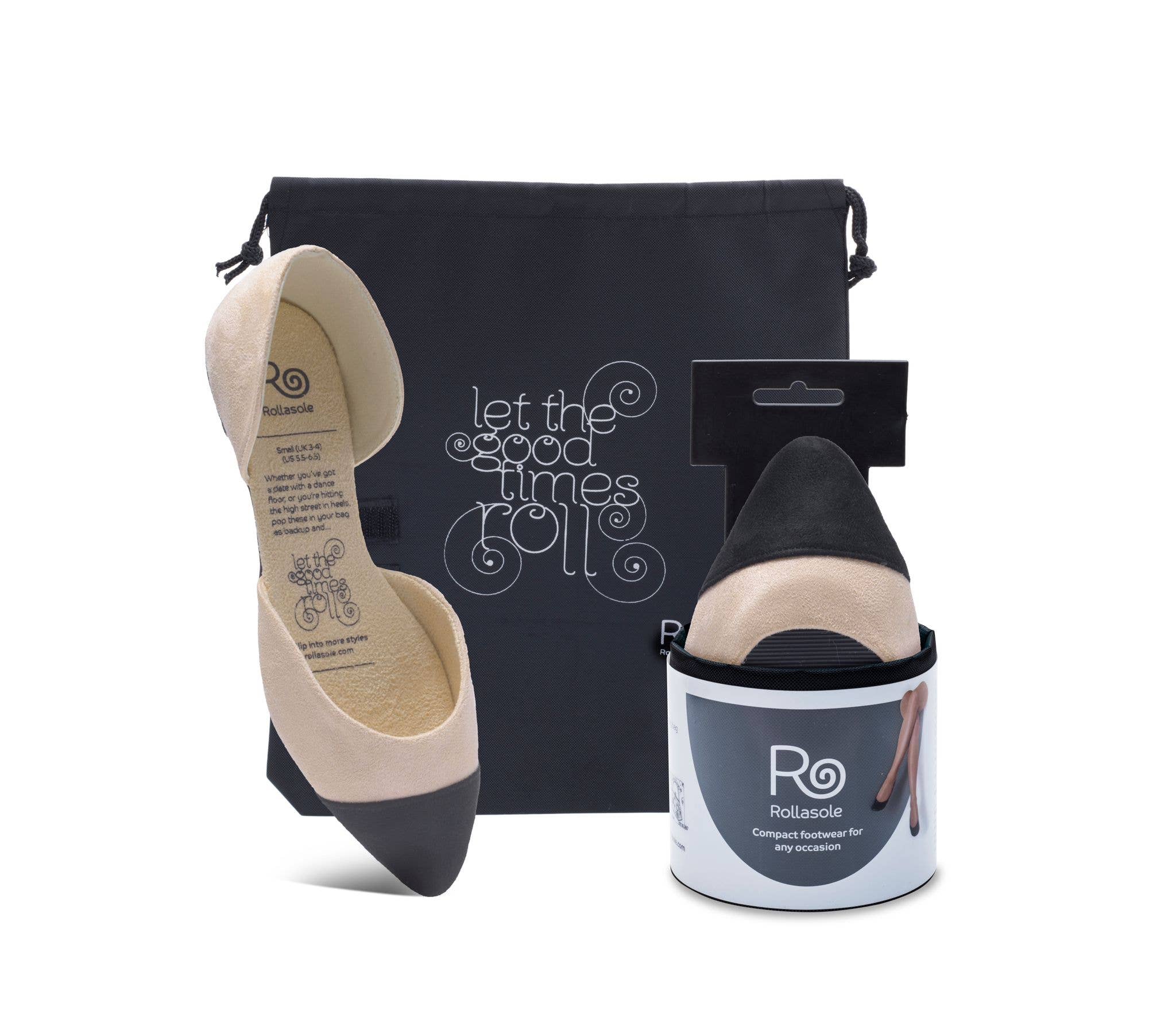 Ballerines Posh Rollasoles – Ballerines en faux daim crème à bout noir