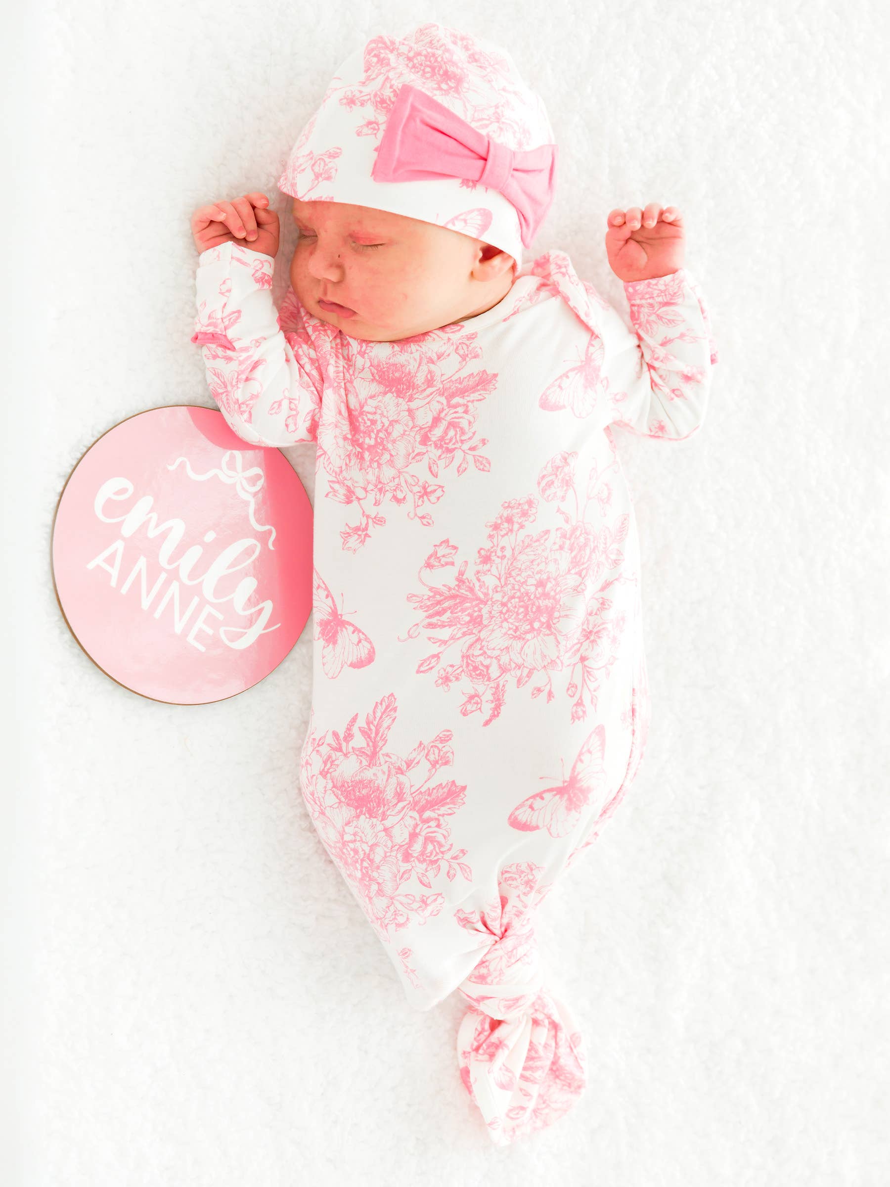 Ensemble pyjama et bonnet SoftSnooze™ pour bébé, en bambou rose papillon