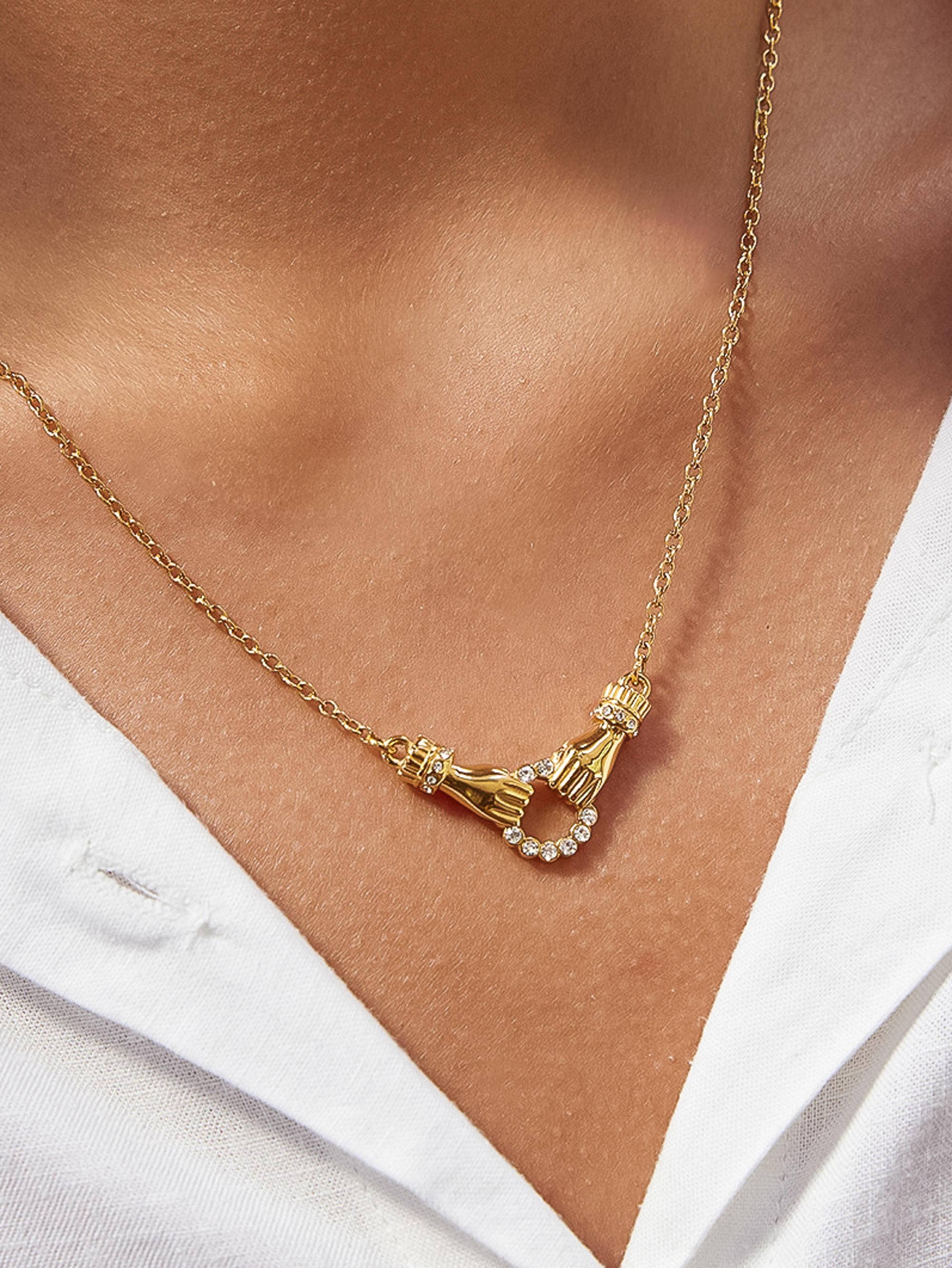 Brissonne 18K Gold Non-Tarnish CZ Double Hand Necklace