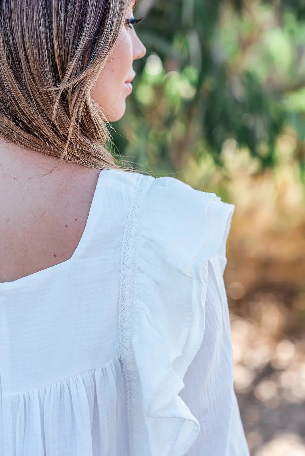 Cotton Crochet Lace Ruffle Sleeve Muslin Dress