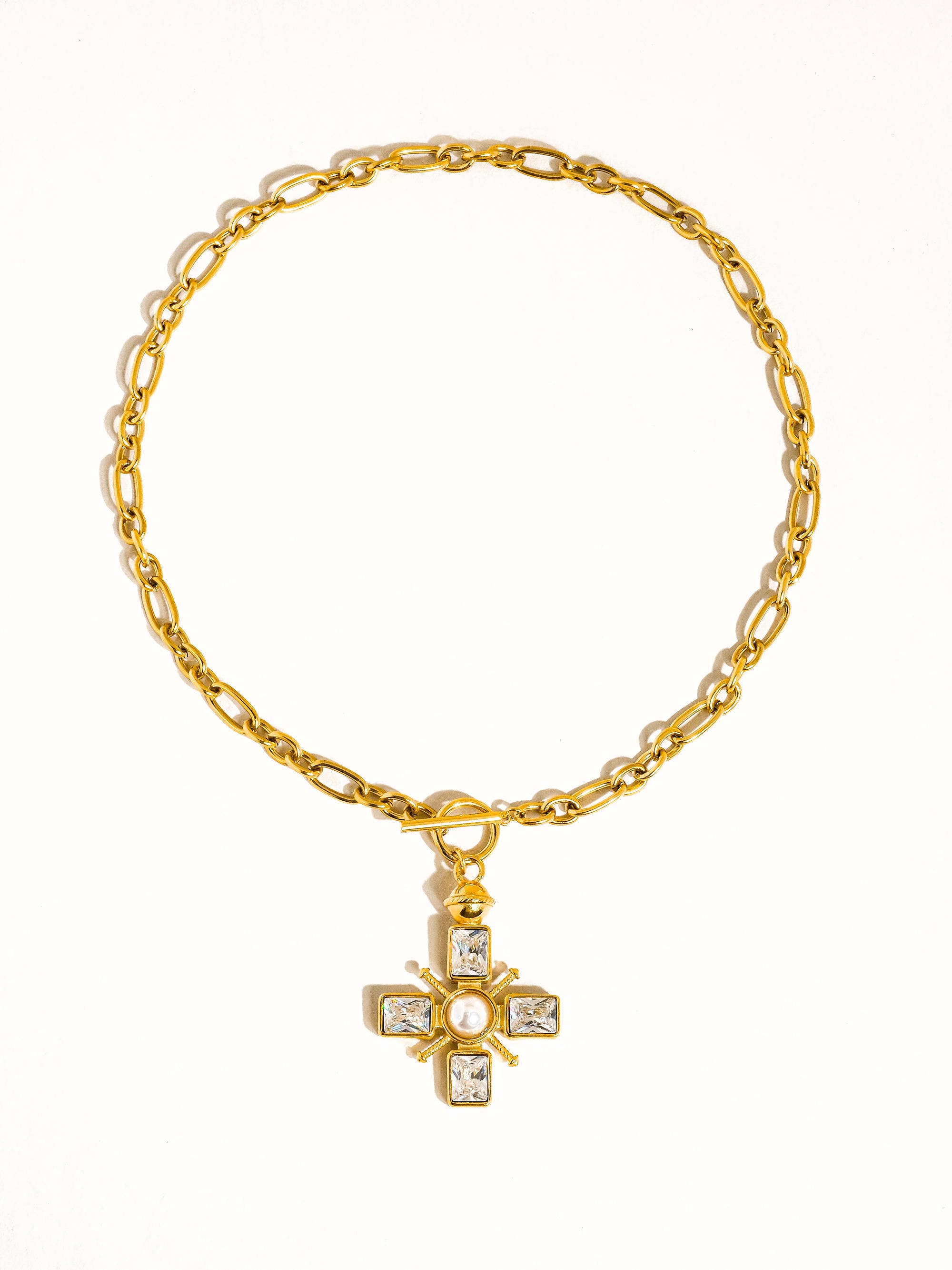 Patrice 18K Gold Non-Tarnish Cross Necklace: Yellow Gold