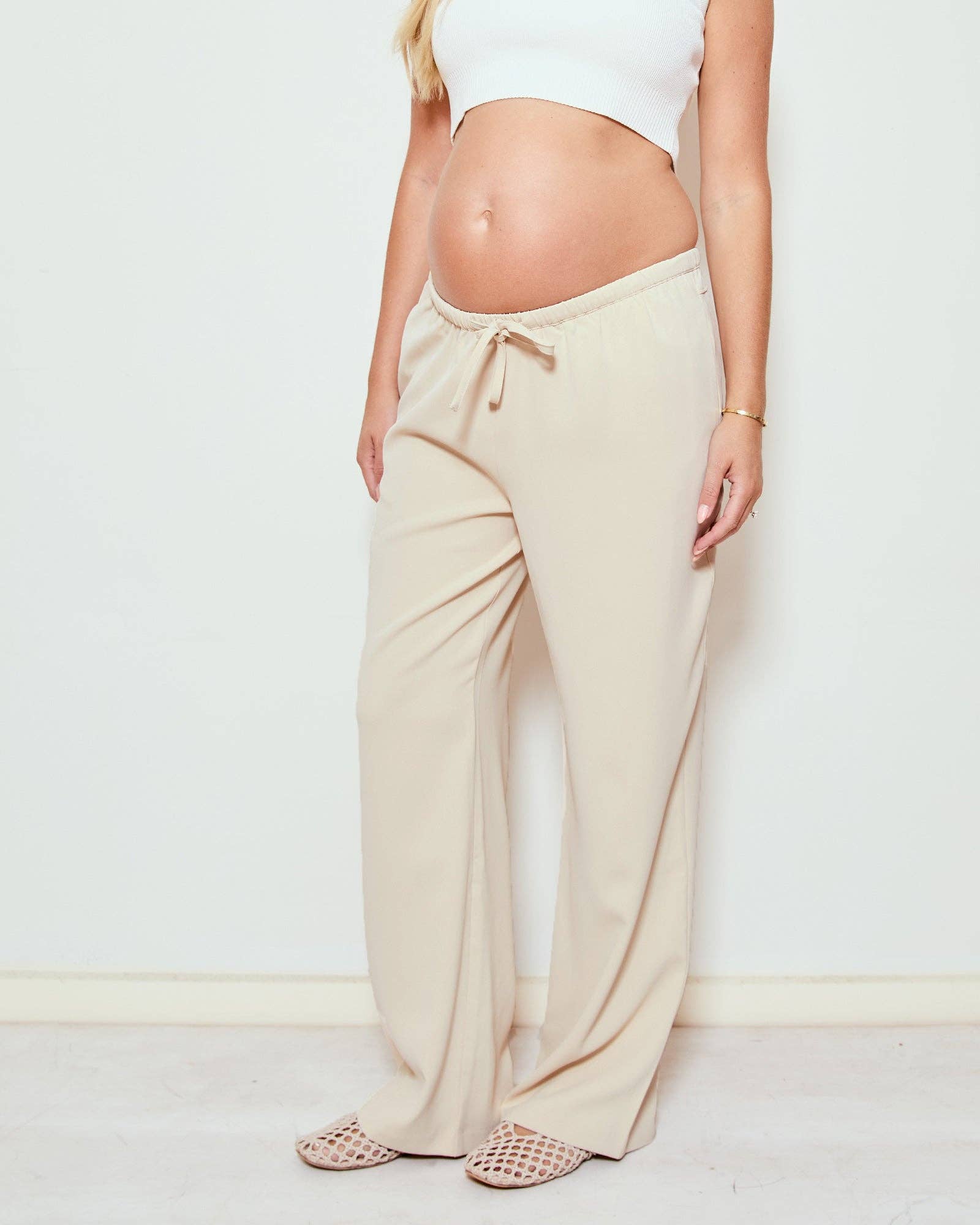 Draped Wide Leg Pants (Cream)
