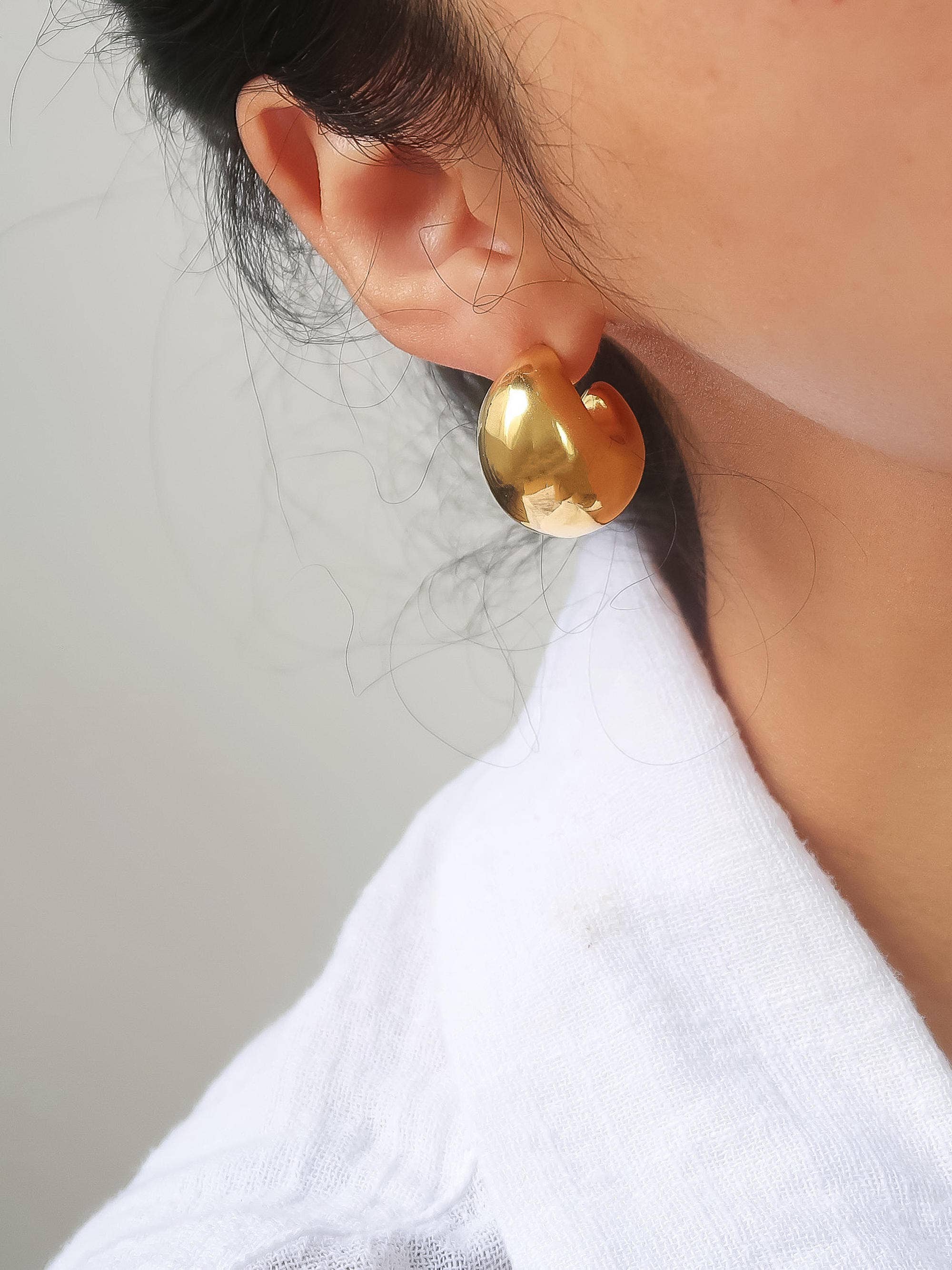 Camilley 18K Gold Non-Tarnish Puffy Dome Earrings