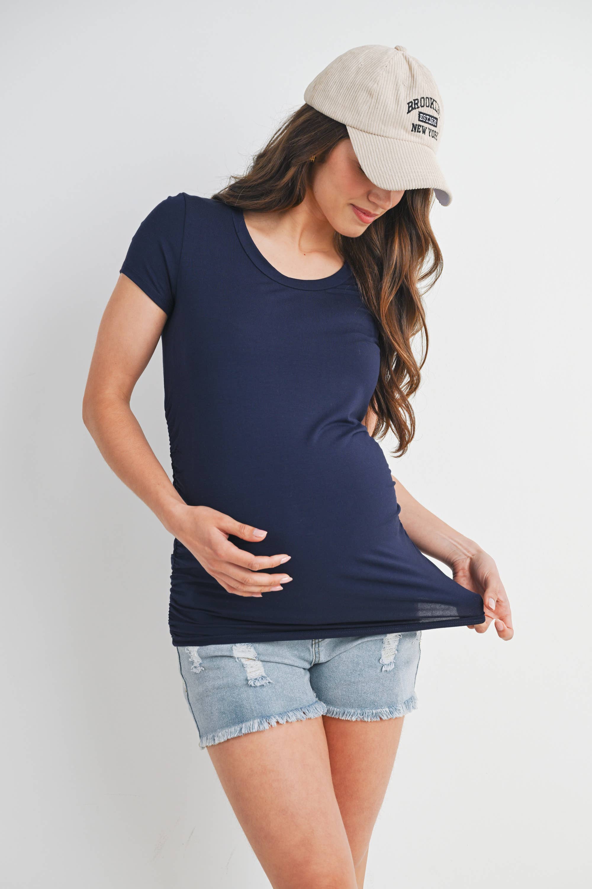 T-shirt de maternité à manches courtes froncées