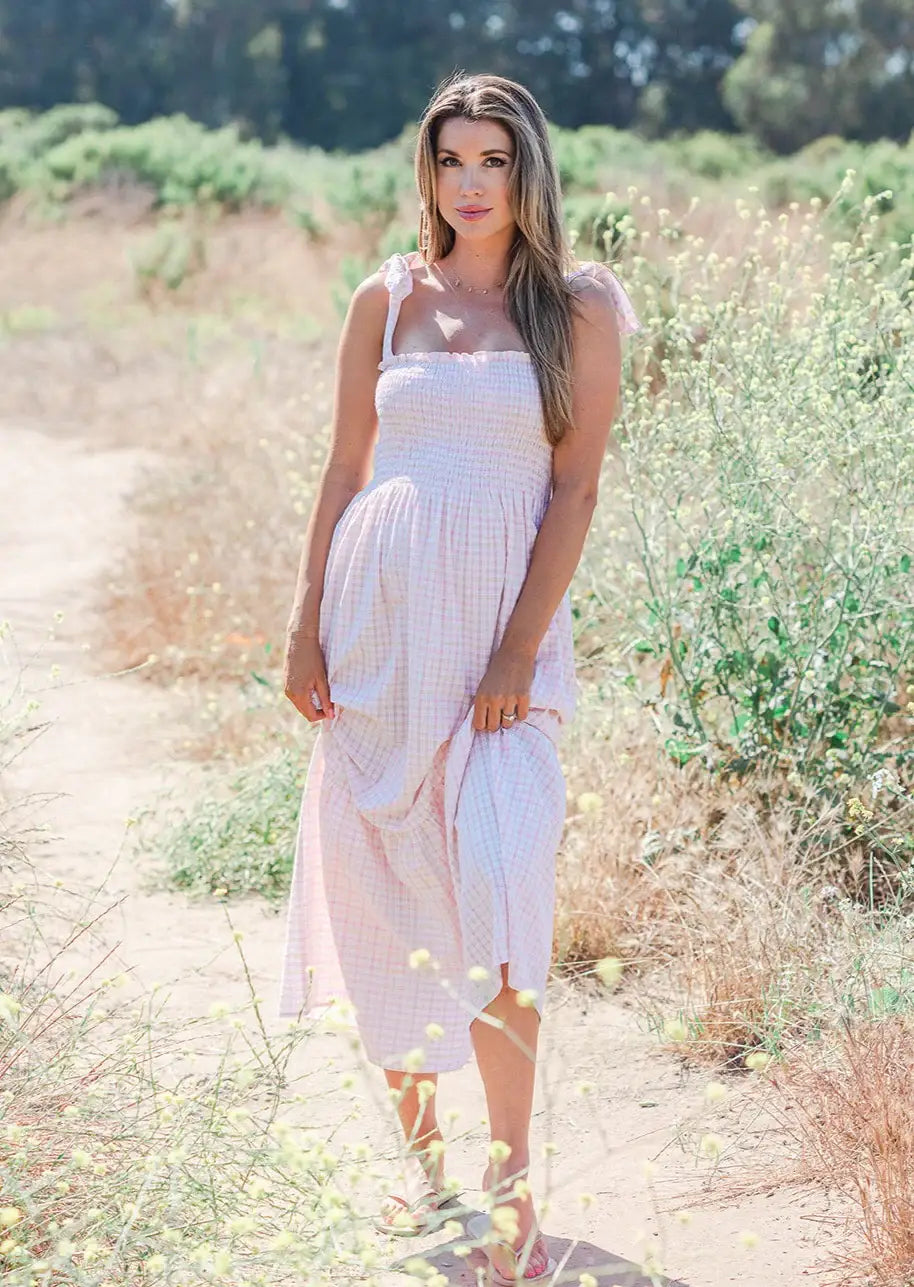 Pink Seersucker Maxi Dress