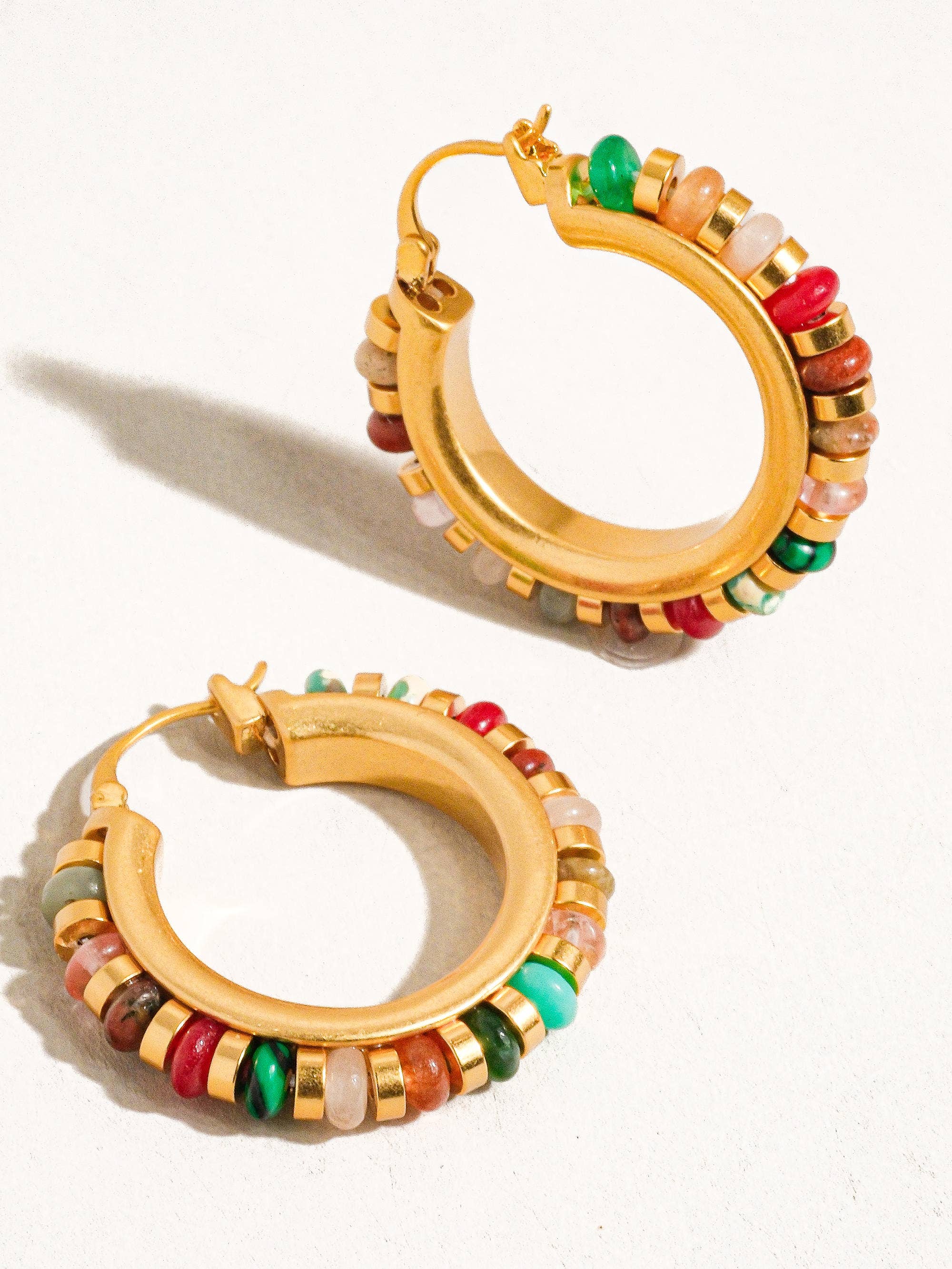 Capri 18K Gold Color Beaded Resort Hoop Earrings